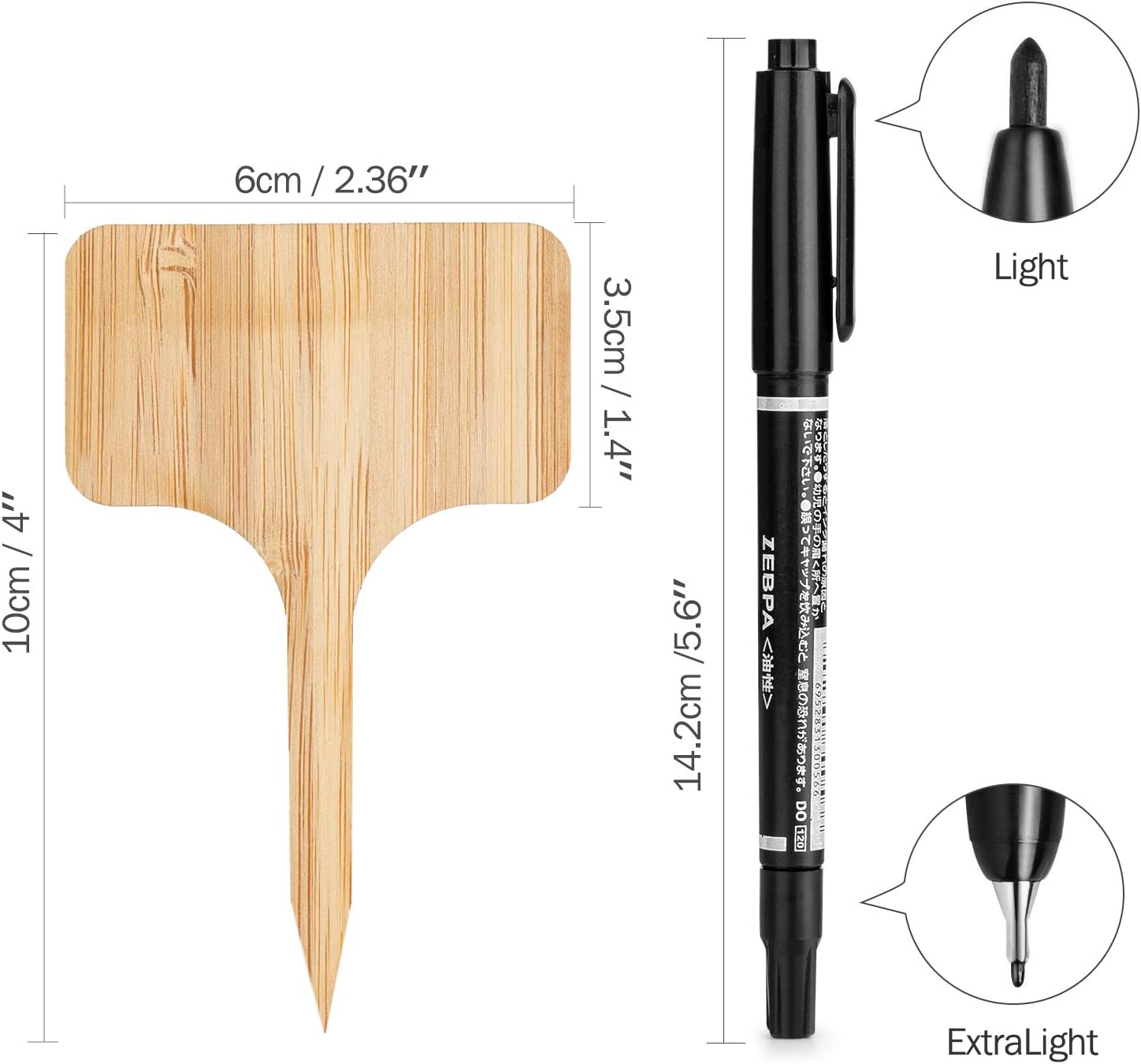 Plant Bamboo Garden T Labels with Bonus Pen Vegetable Garden Markers, (6 x 10 cm)