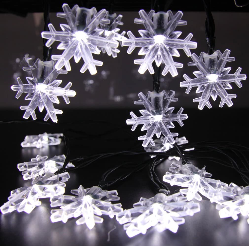 8 Modes Christmas Decor Snowflake Light, 20 FT 30 LED 1 Pack, White