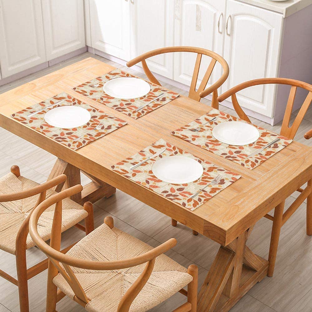 Set of 4 18" x 12" Rustic Placemats Orange Placemats Autumn Beautiful Leaves for Dining Kitchen