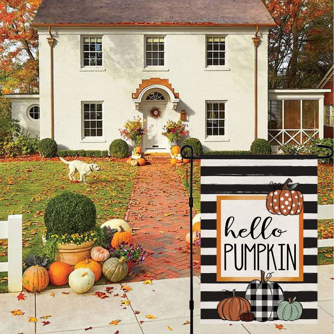 Fall Flag Hello Garden Pumpkin Sided Double Autumn 12" x 18"