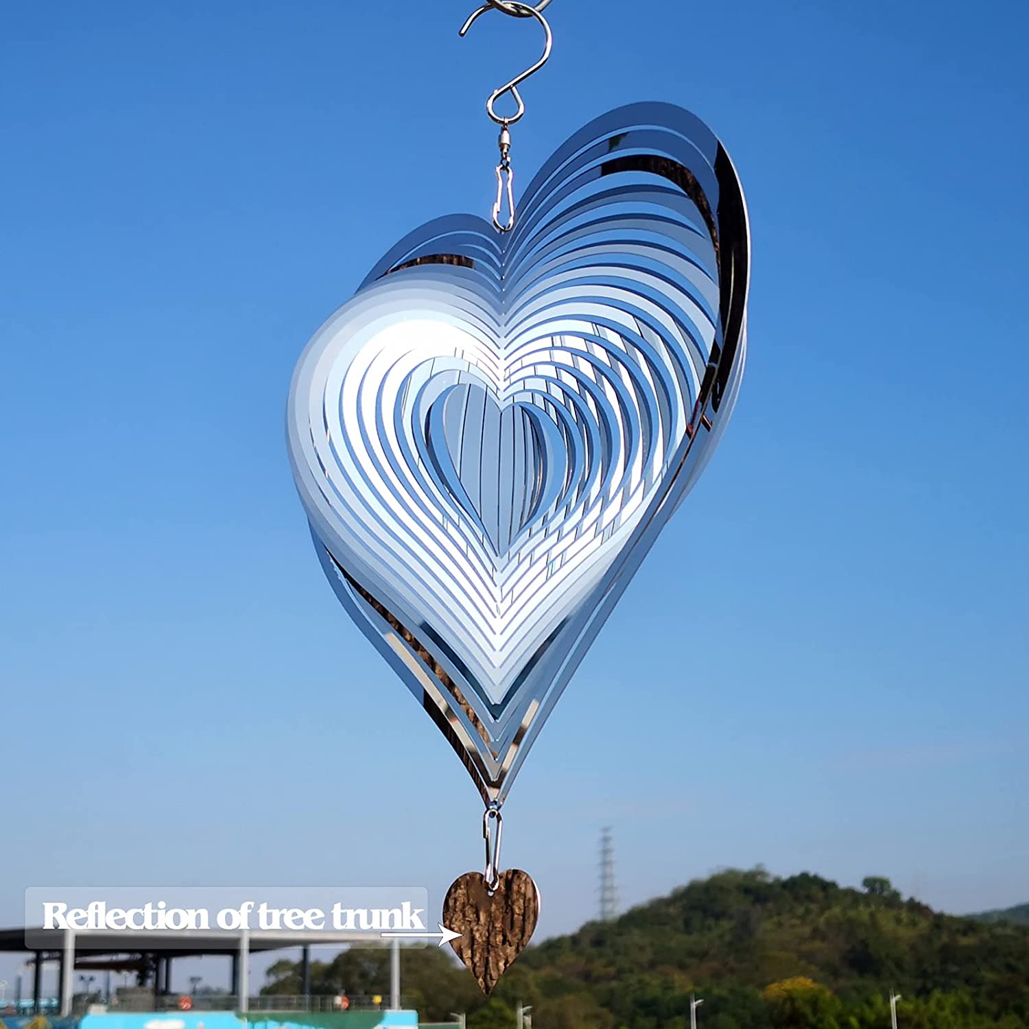 Heart Wind Spinner - 8" Stainless Steel 3D Heart Pattern, Decorative Garden & Home Accessory