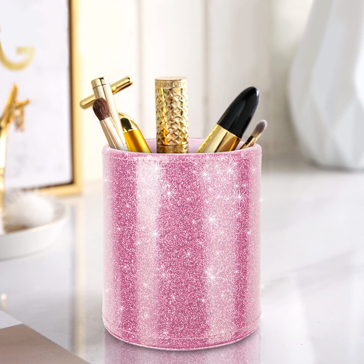 Holder Pen Desk Pencil Organizer Cup, Glitter Pink