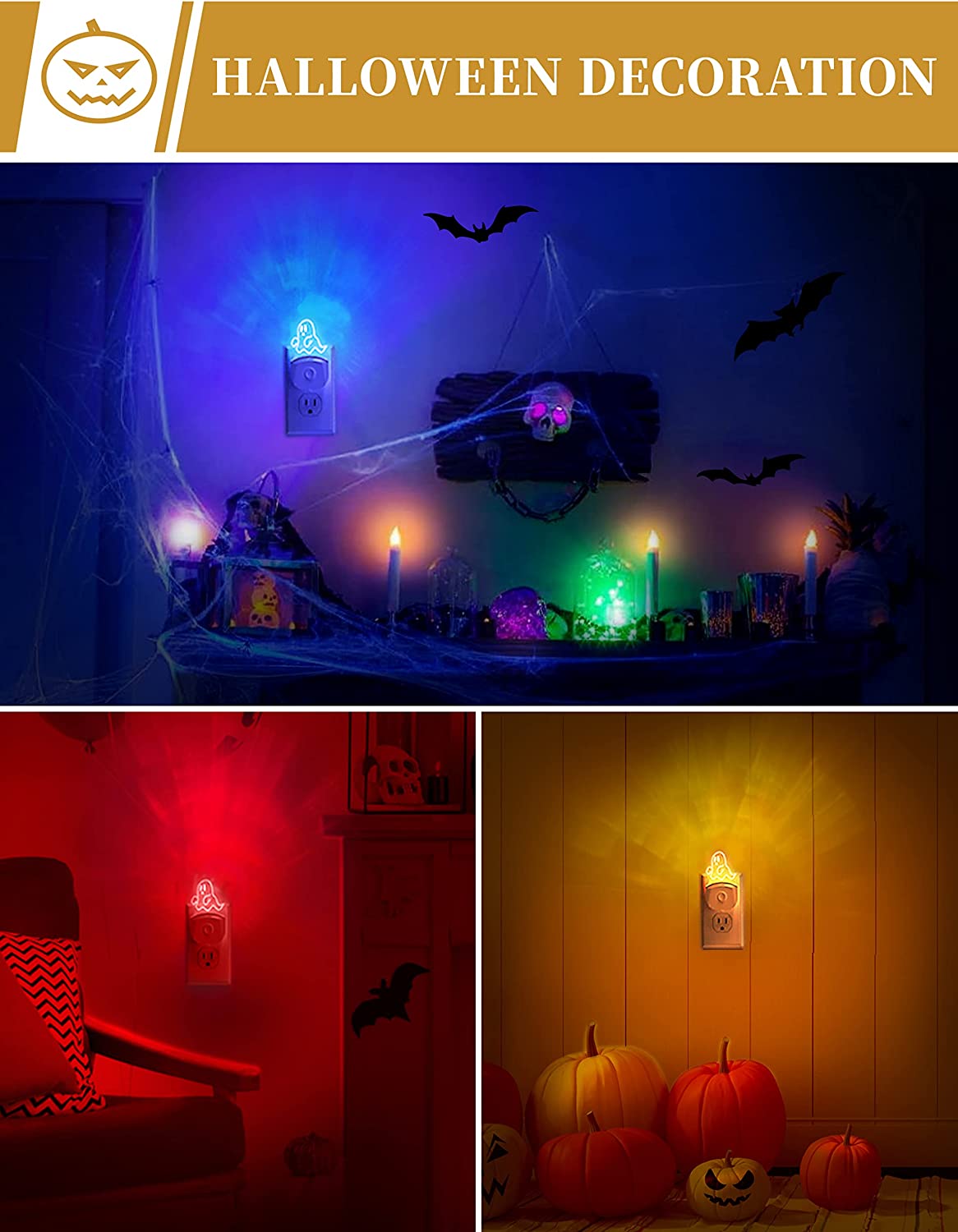 2 Pack Night Lights Plug Into Wall, Ghost Design Nightlight for Kids, Color Changing,Color-Changing LED Night Light, Plug in Night Light