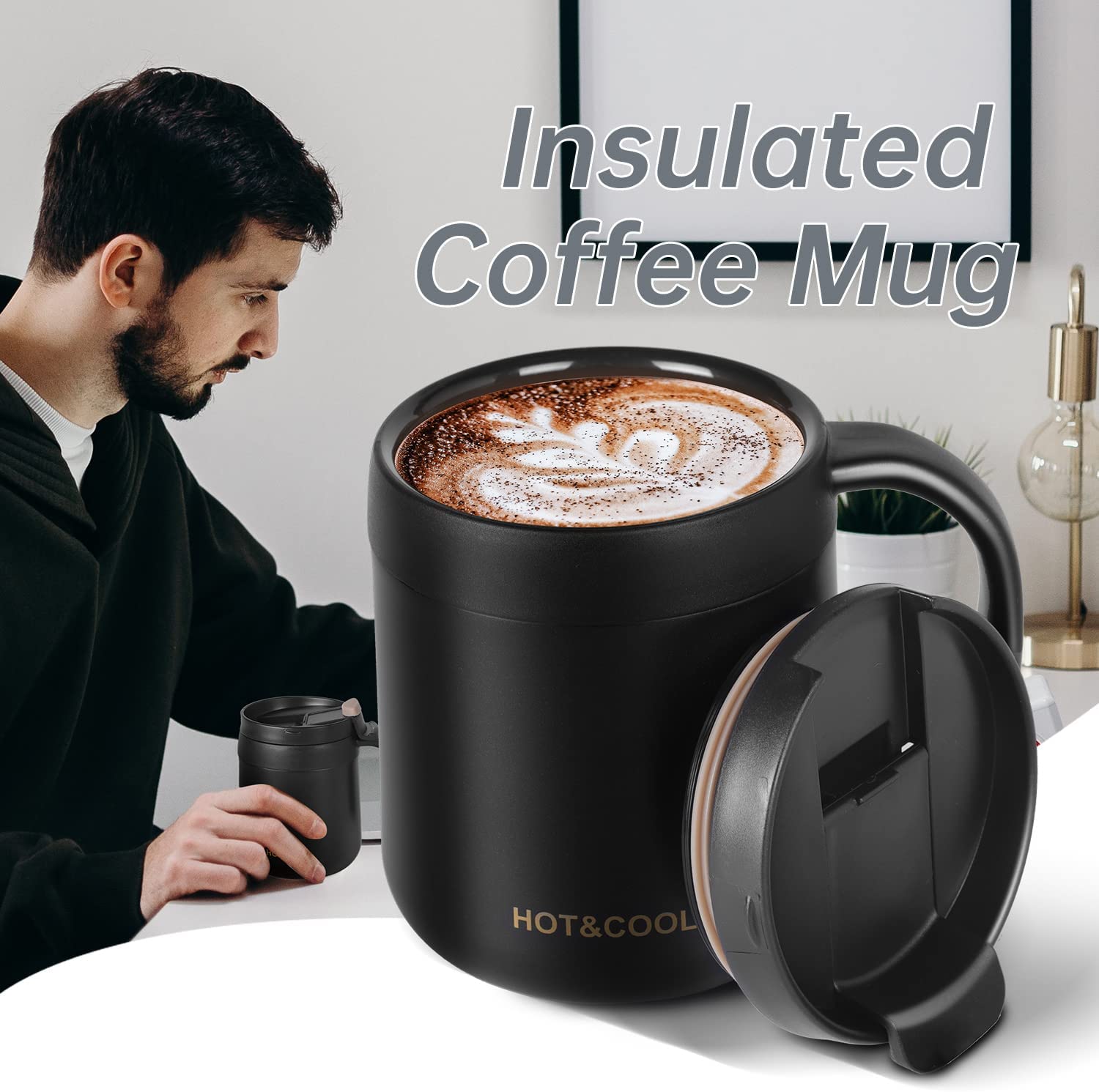 12OZ Insulated Stainless Steel Coffee Mug Reusable Insulated Mug Black