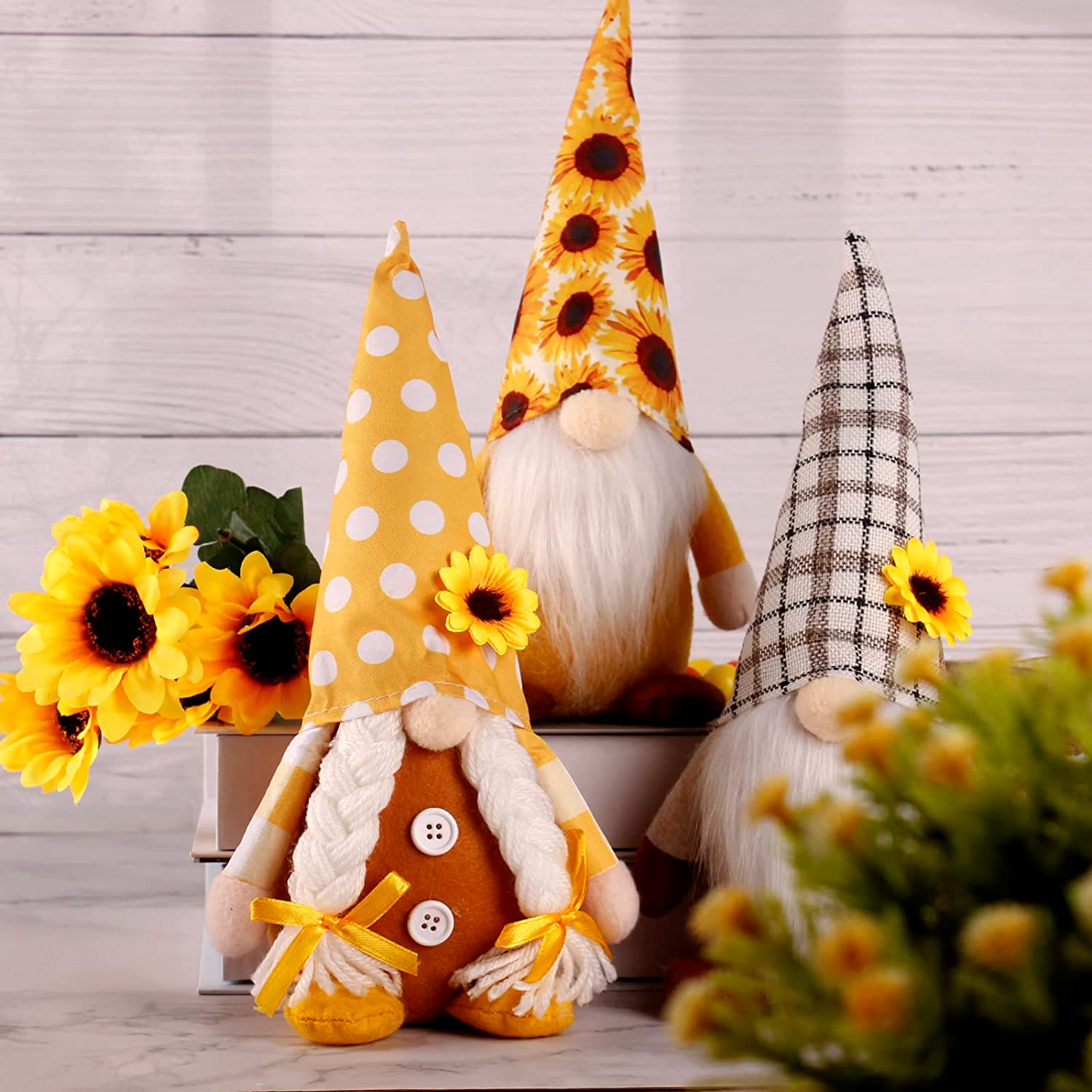 Fall Decoration 11" Gnomes Home Decor 3 Pieces, Sunflower Gnomes Decor Plush