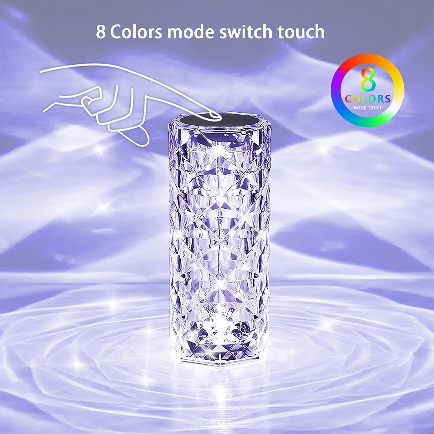 6 Way Dimmable Crystal Table lamp with 16 RGB Color, Remote Control, Rechargeable Table Lamp with USB Charging Port