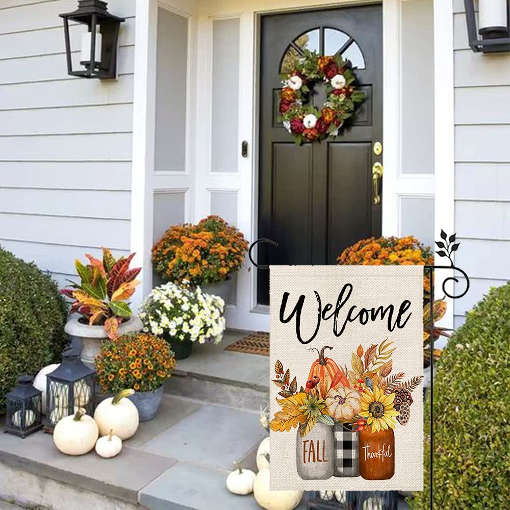 Double Sided Vertical Rustic 12 × 18 Inch Fall Welcome Garden Seasonal Holiday Outdoor Decor