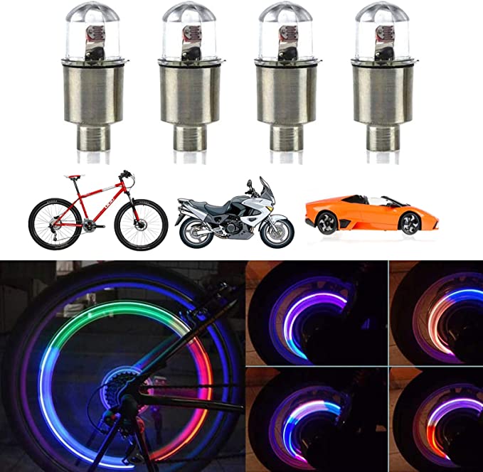 Tire Valve Bike Led Car Wheel Lights 4 Pack with 10 Extra Batteries (Red)