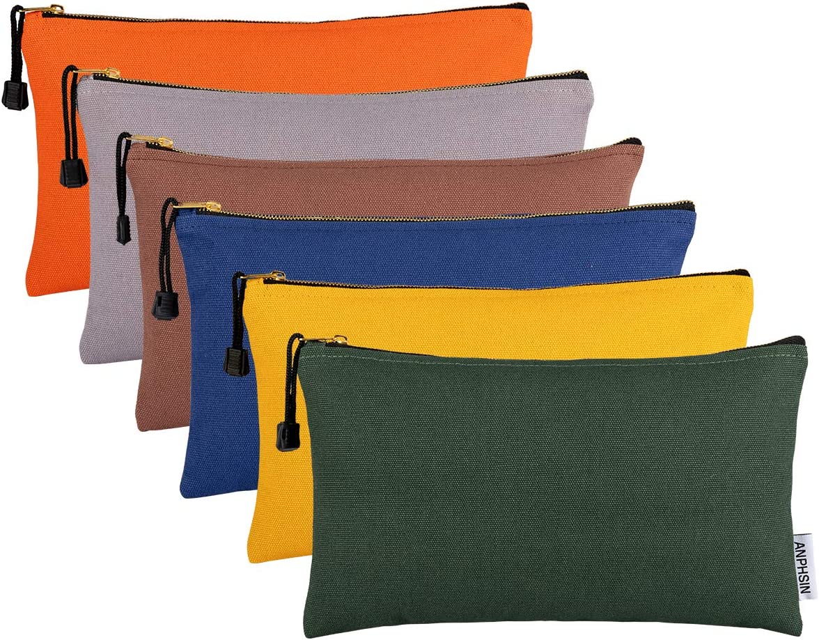 6 Pack Multipurpose Canvas Tool Bags Heavy Duty Zipper Pouch 16 oz