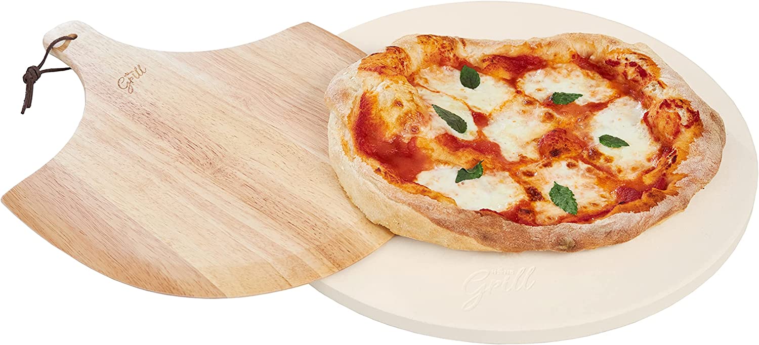 Circular Pizza Stone With Free Wooden Peel Extra Large Round 15" Inches Diameter