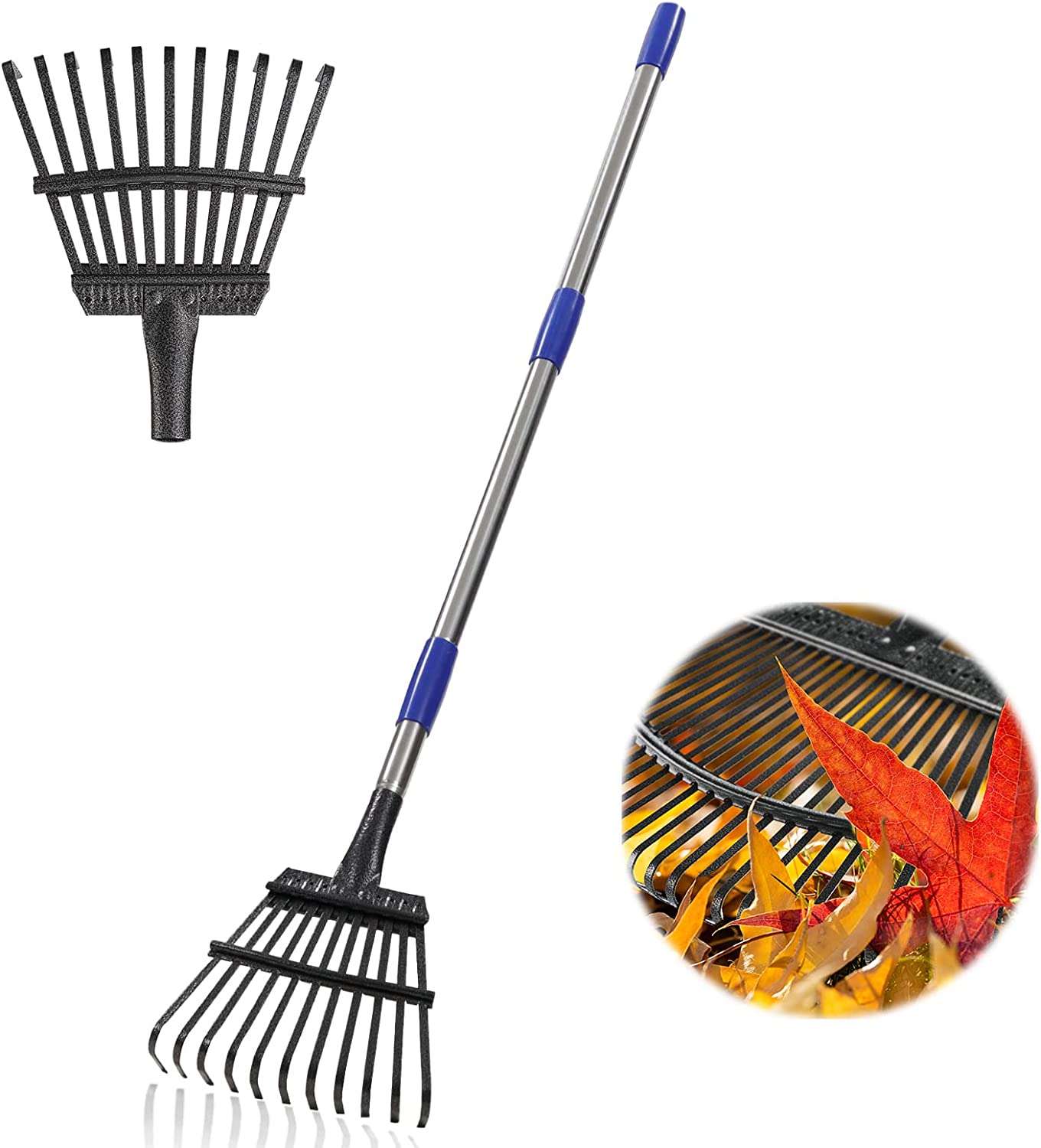 8.5" Garden Rake Leaf Rake 32" -74" Adjustable Handle