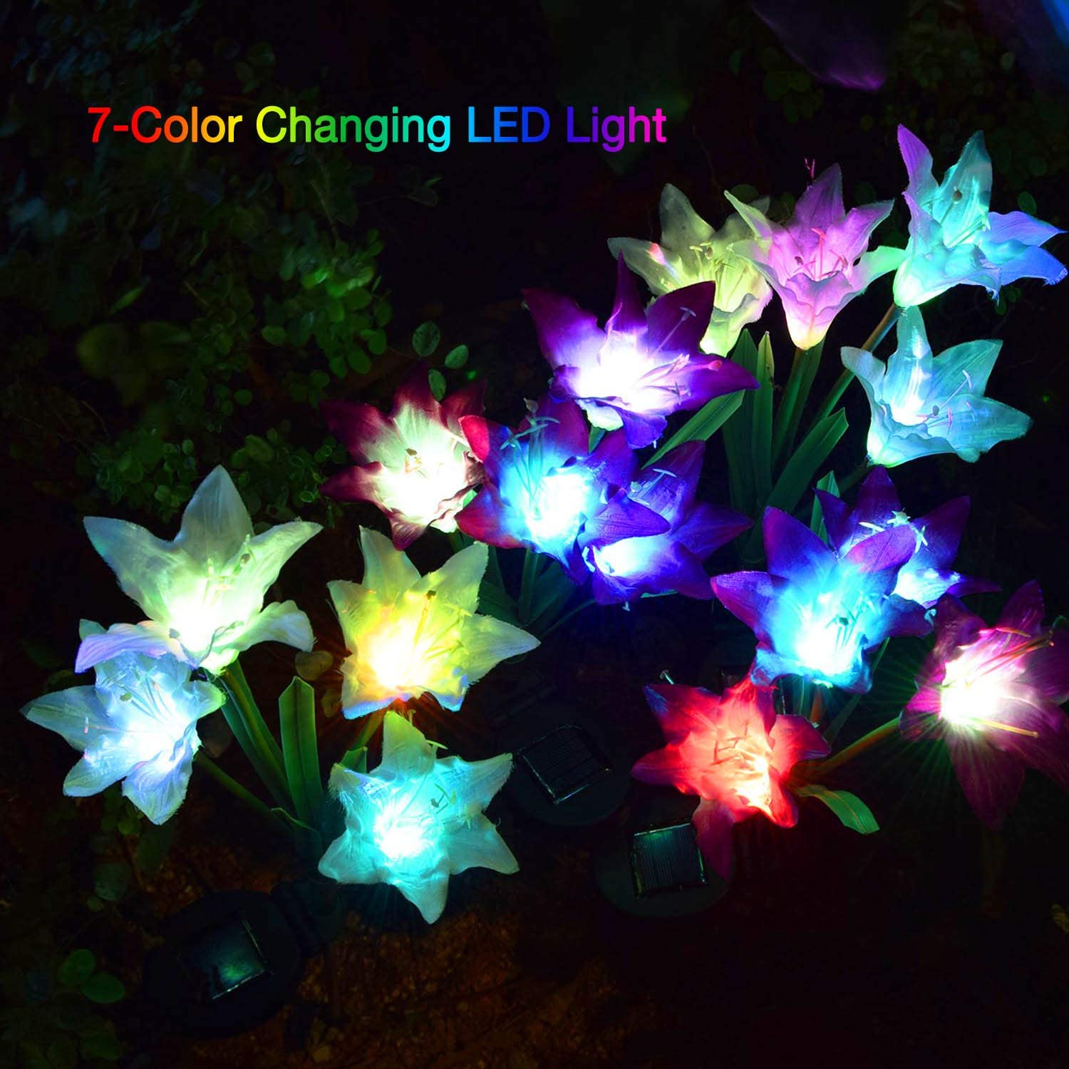 4 Pack Solar Lights Pack Bigger Lily Garden Outdoor Flowers Waterproof 7 Color