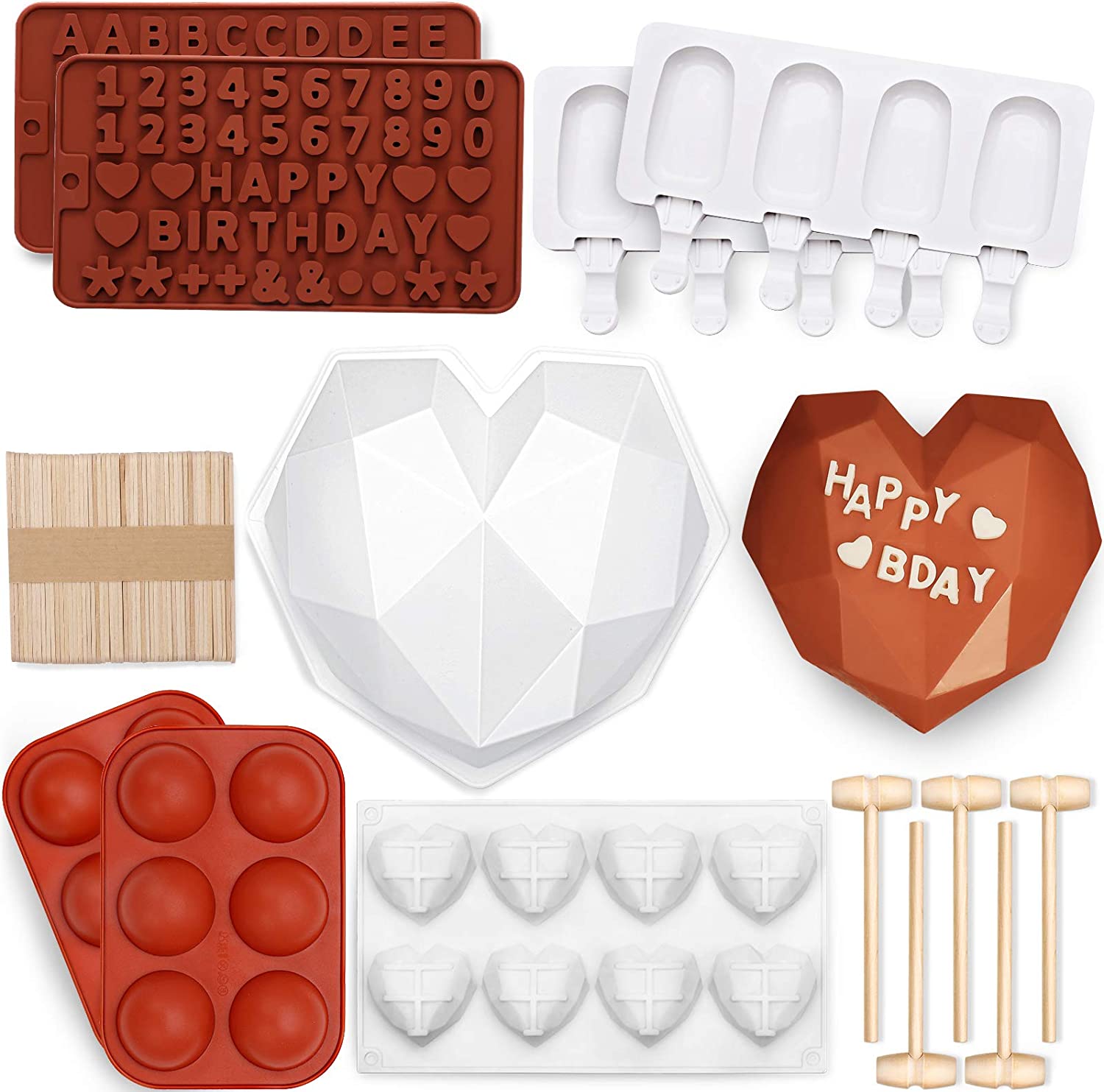 Silicone Heart Mold Molds Chocolate Candy Set. 123 Pieces