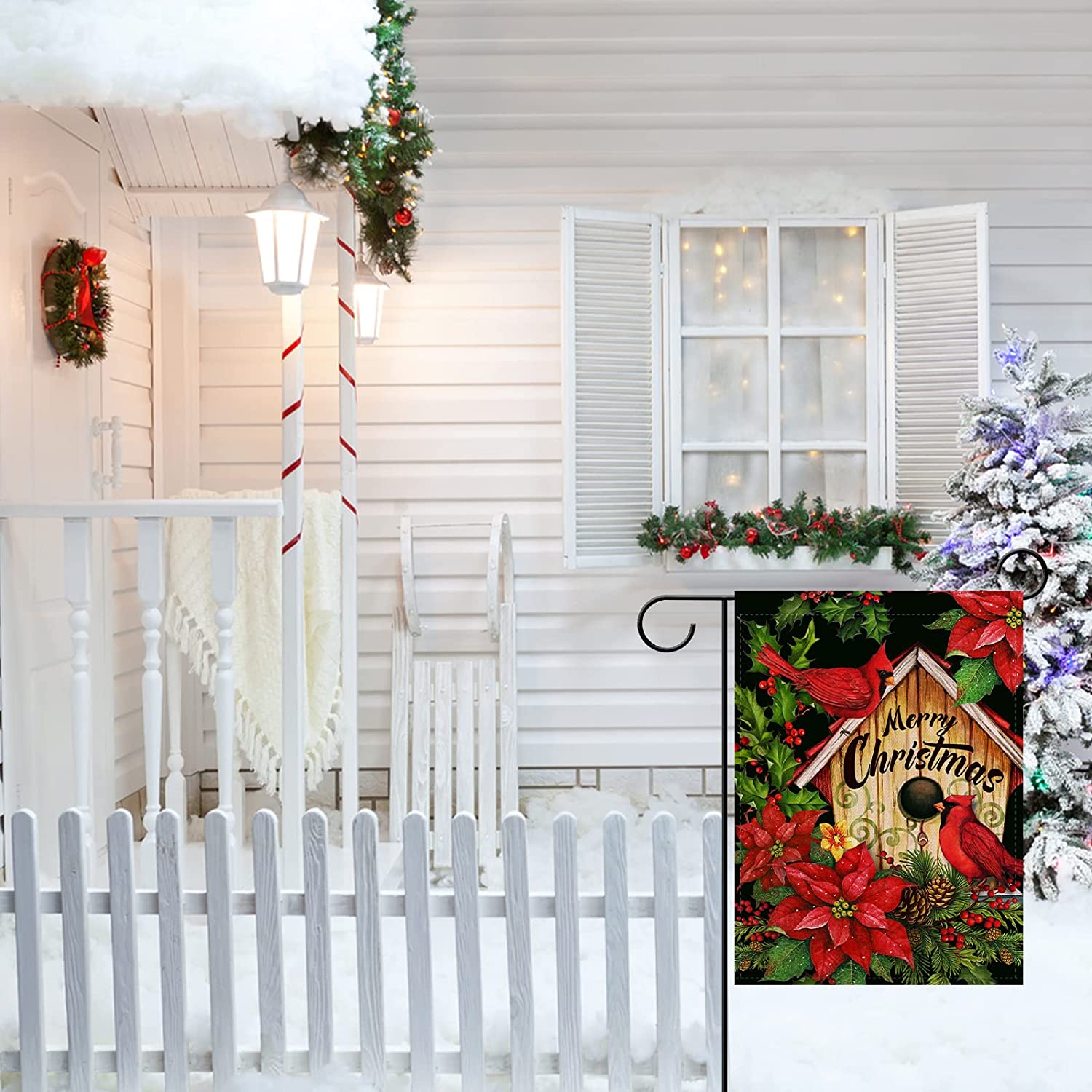 12" x 18" Double Sided Flag Christmas Poinsettia Cardinal Garden House Winter Cardinals Merry Christmas