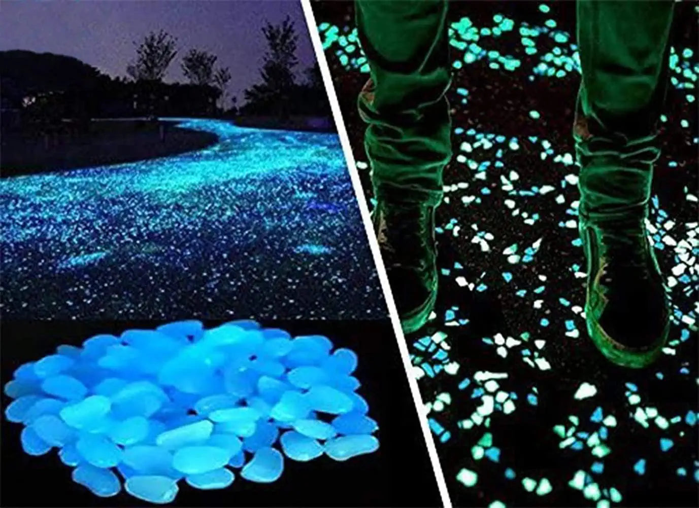 Garden Walkways Dark Glow Stones Yard Rocks Decor Blue (100 PCS)