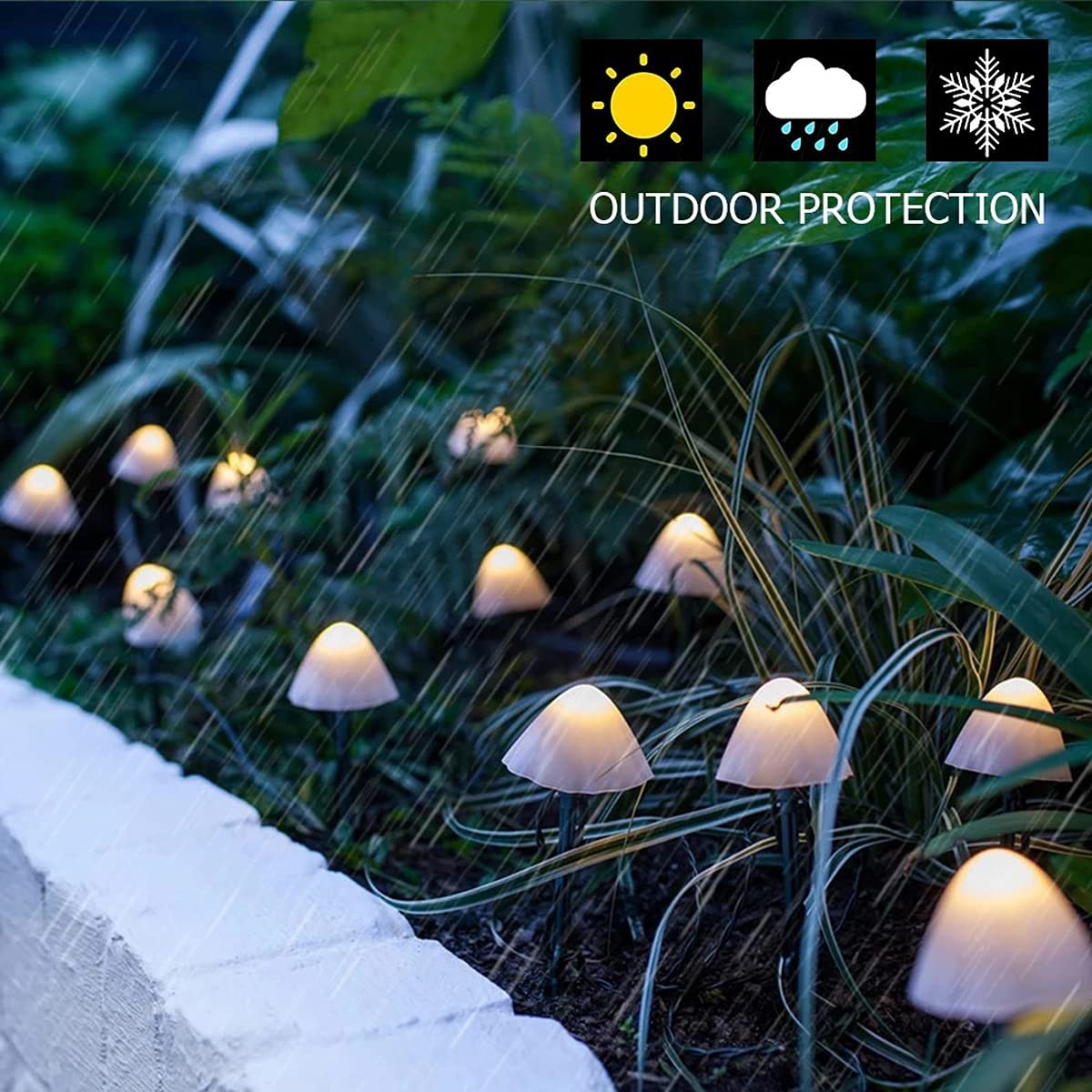 Solar Light Outdoor Garden Mini String LED Mushroom 29.5ft Pathway Patio Landscape Lamp Set of 15 (Warm White)