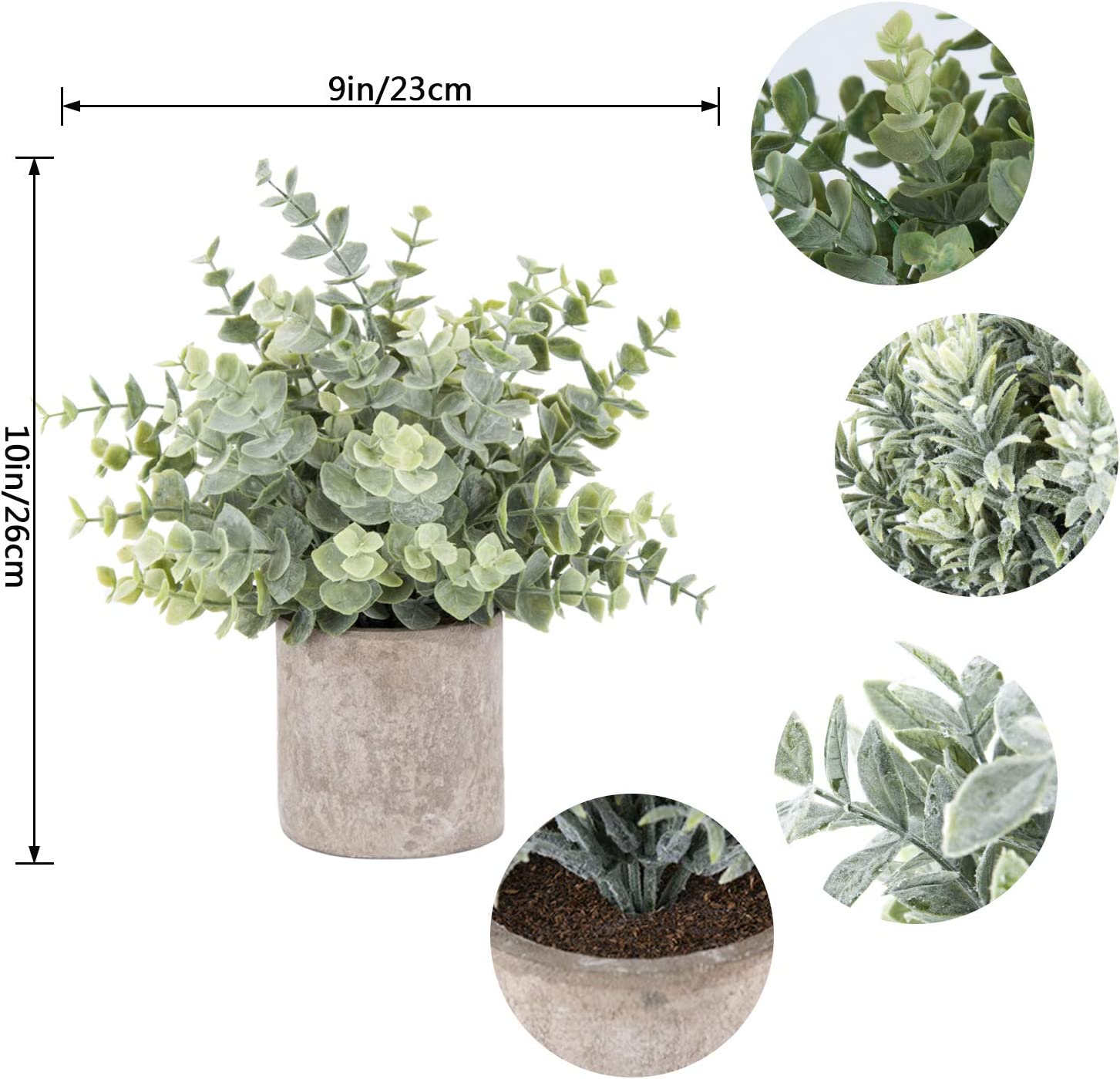 3 Pack Mini Potted Fake Plants Artificial Plastic Eucalyptus Plants