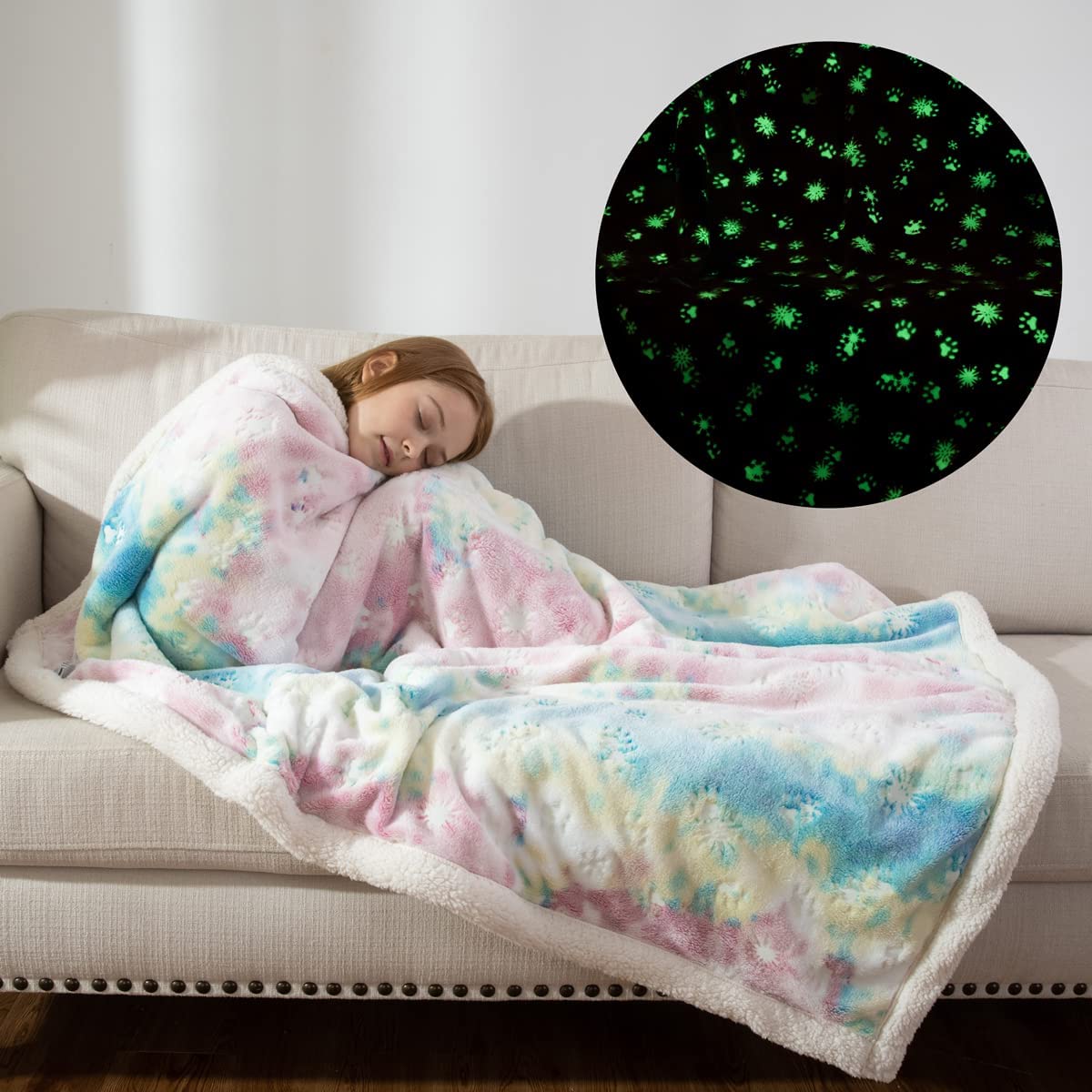 Glow in The Dark Animal Paws Colorful Throw Blanket 50"x60" Inches for Gifts