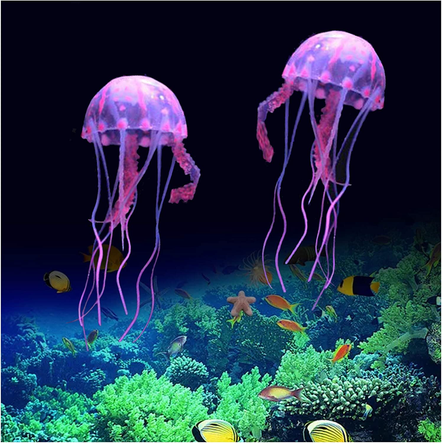 Fish Tank Jellyfish 2 Pieces Aquarium Glowing Ornament Artificial Effect Decoration (Small, Pink)