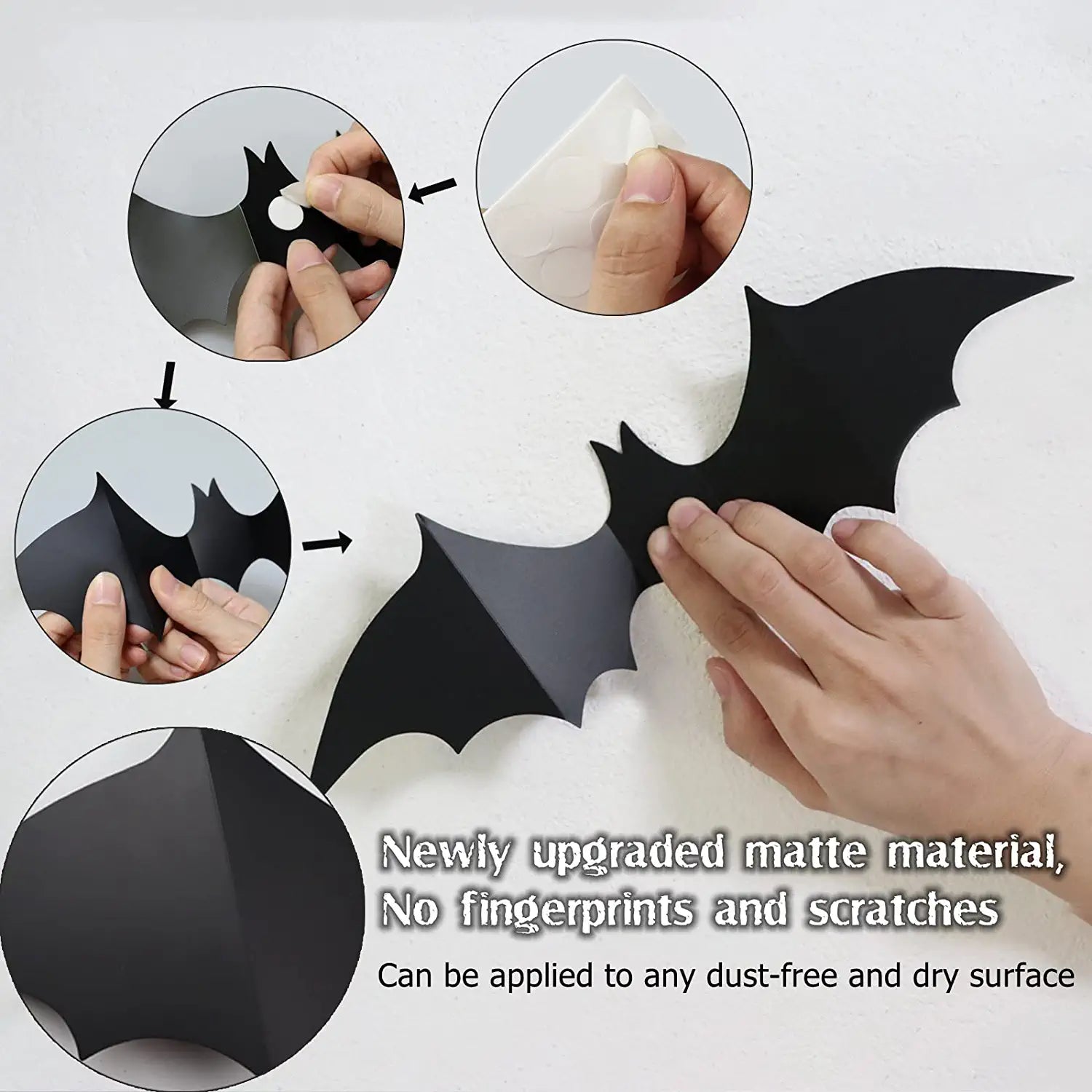 70 Pcs Scary Bat Stickers Matte Black Reusable PVC Realistic Vintage Goth Wall Decals