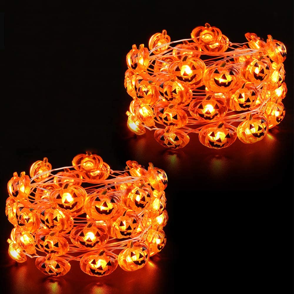 Halloween Vintage Pumpkin Light Up String Light 2 Packs 13.5ft 40 LED Battery Operated LED Outdoor Decoration