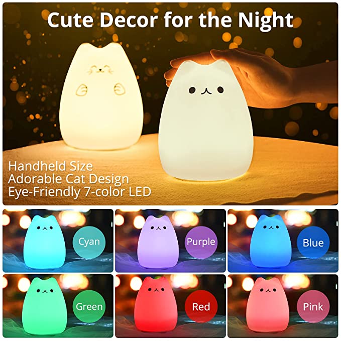 Cute Cat Night Lamp with Remote Control for Home Bedroom