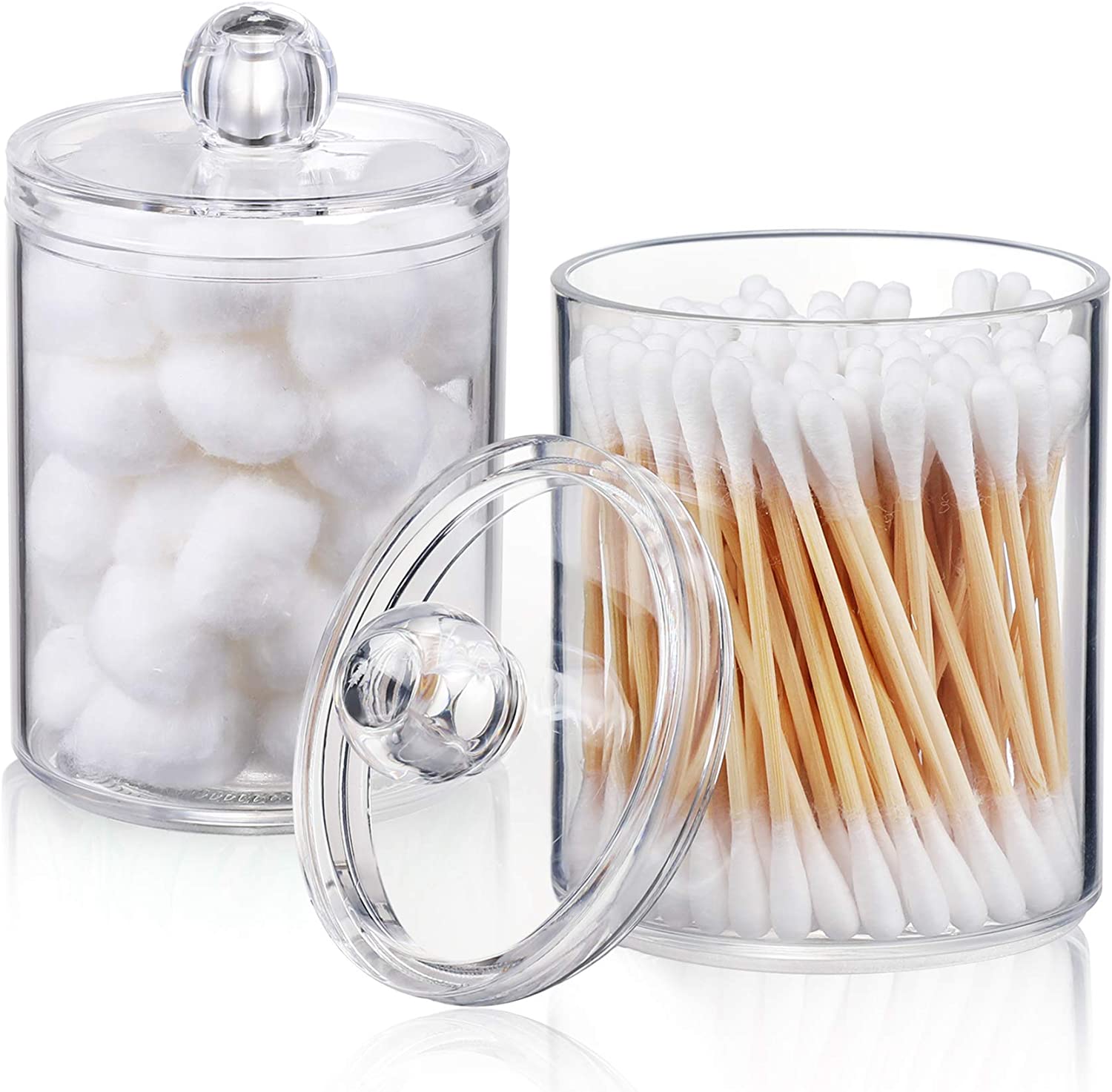 Qtip Cotton Holder 10 oz Clear with Lid 2 Pack