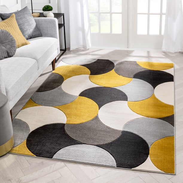 Geometric Gold High-Low 3D Textured Area Rug, 3'11 x 5'3"