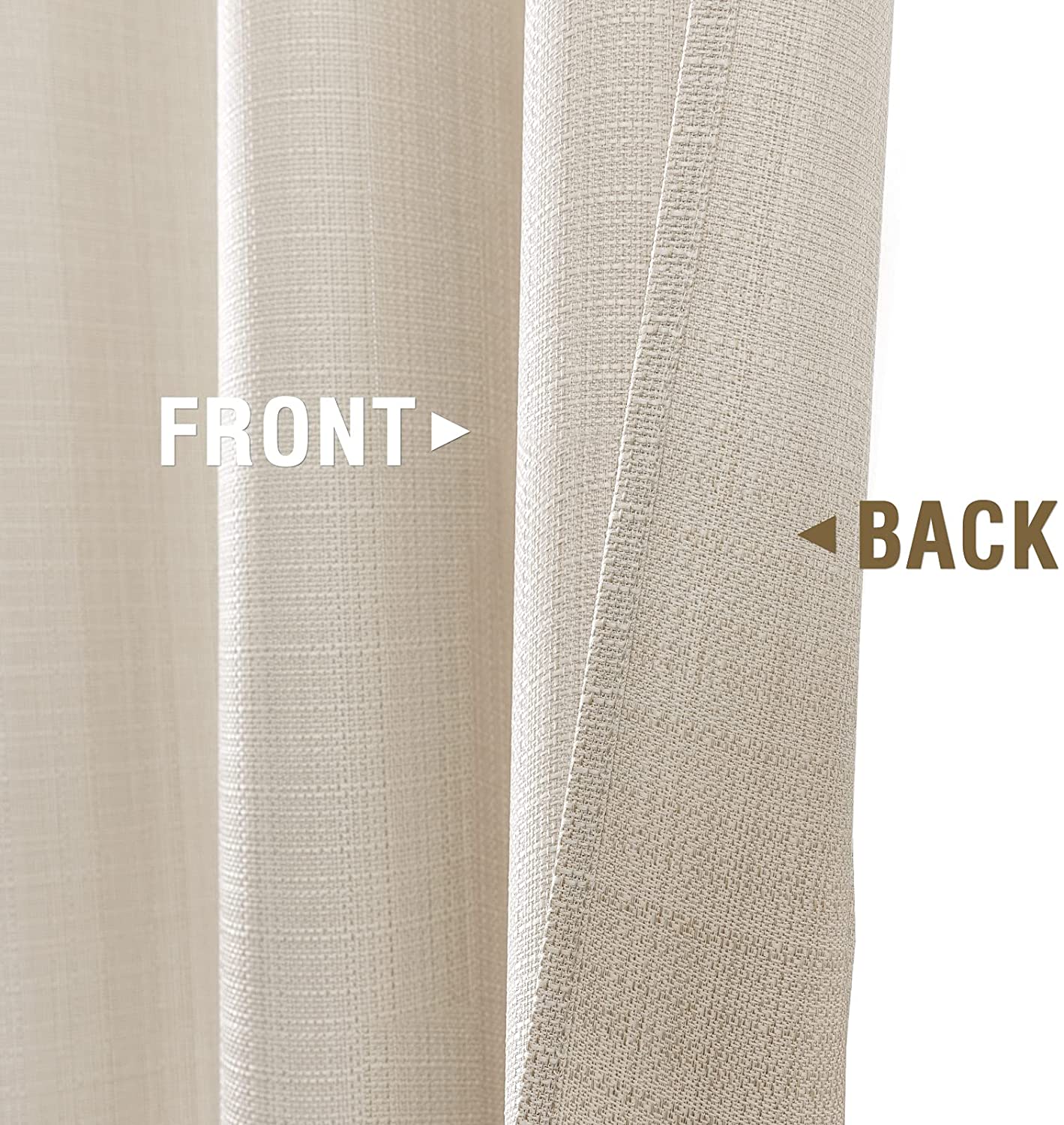 Beige Linen Textured Window Curtains, Light Filtering Drapes Grommet Top 2 Panels (W38 x L84)