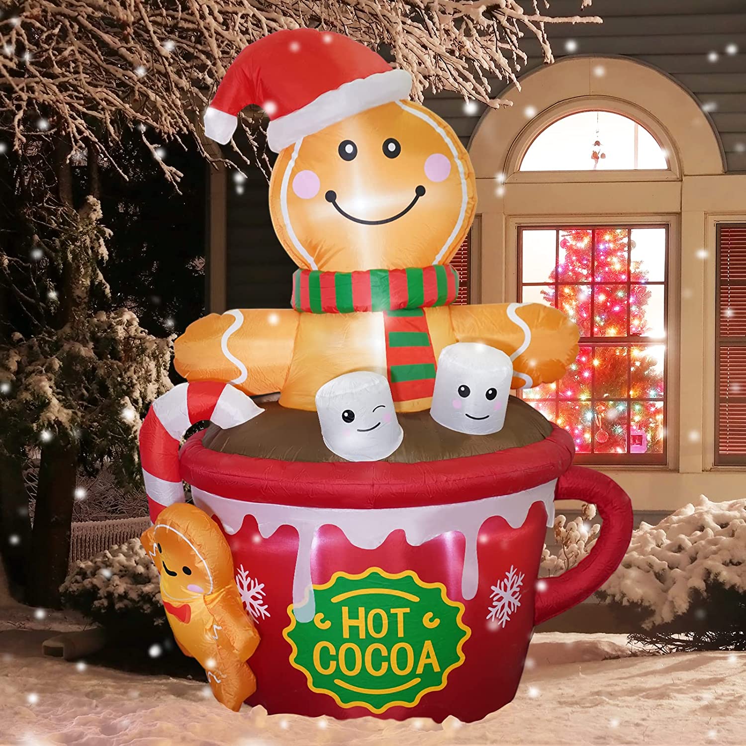 6 FT Inflatable Gingerbread Man in Hot Cocoa Mug Scene Inflatables Outdoor Decorations