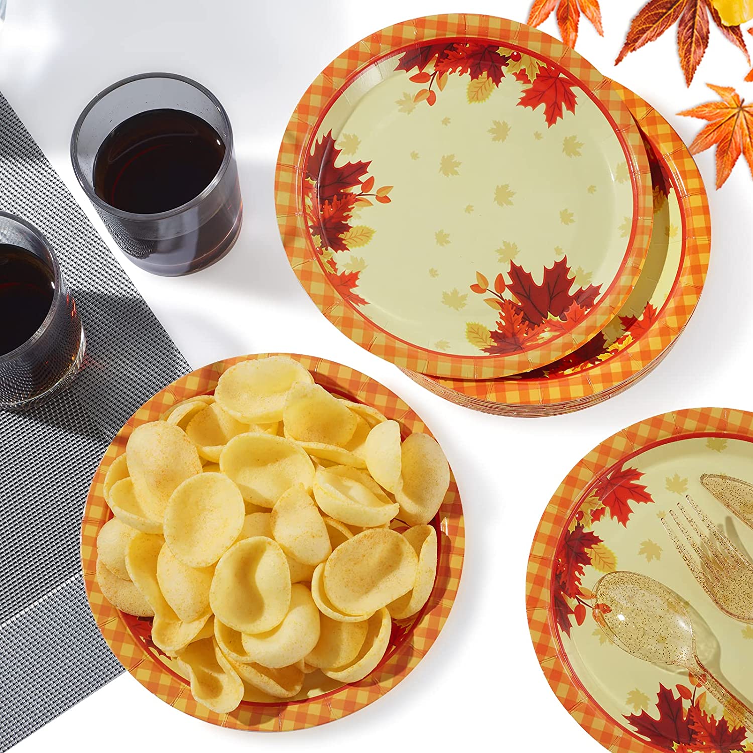 30 Guests Fall Autumn Leaves Disposable Plates Napkins and Cups Set