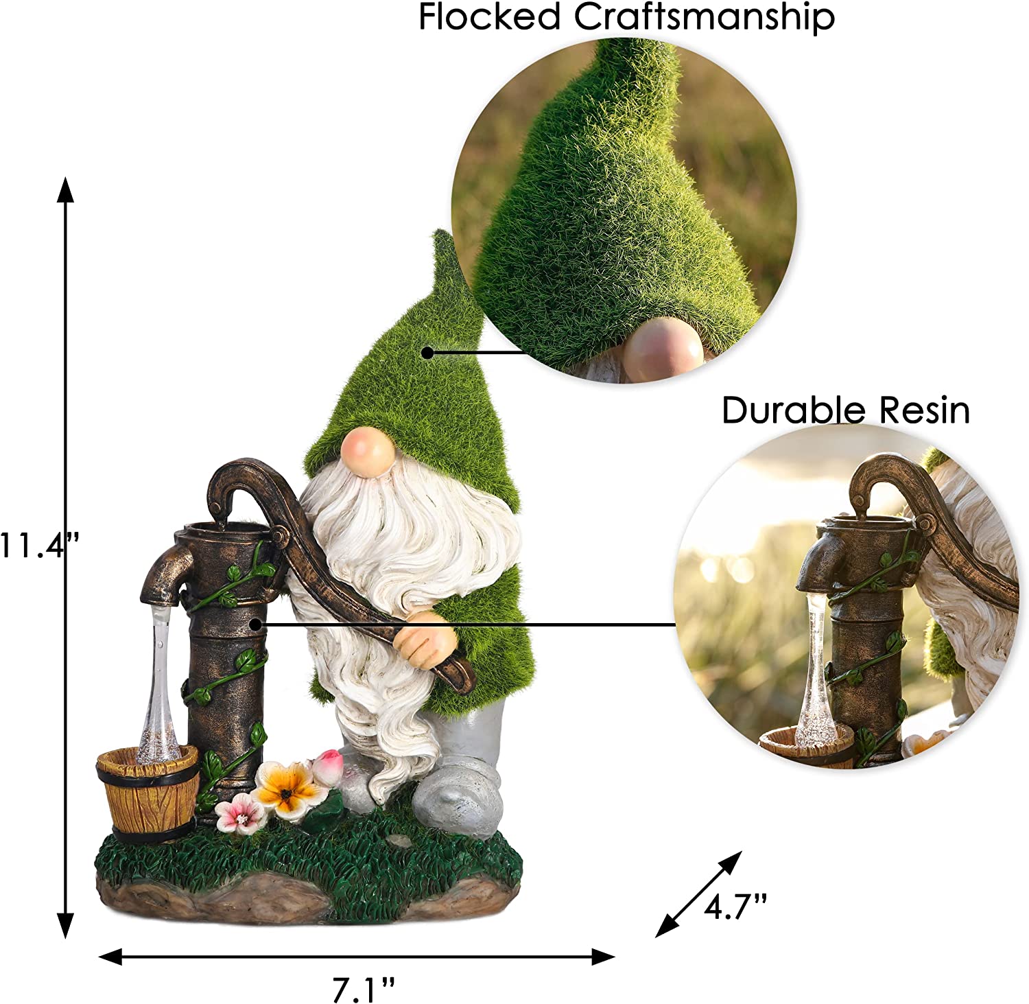 Garden Gnomes Decorations for Yard with Solar Lights 11.4" Inches