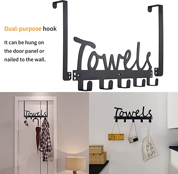 Towel Rack Holder Over The Door Hooks 5 Hooks Heavy-Duty Organizer