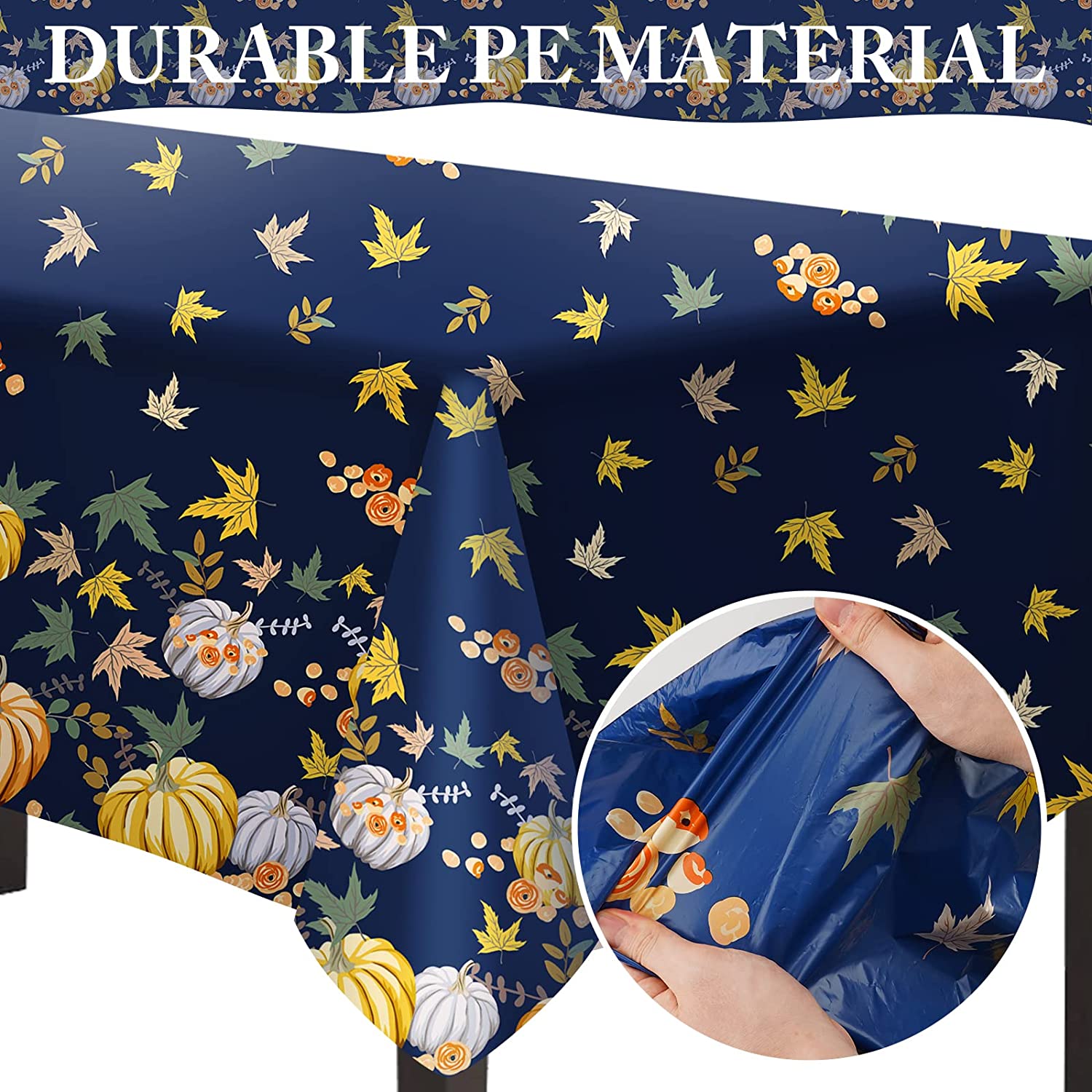 Navy Blue 54" x 108" Disposable Fall Pumpkin Table Cover for Autumn, Fall, Thanksgiving 2 Pack Table Decor Decoration