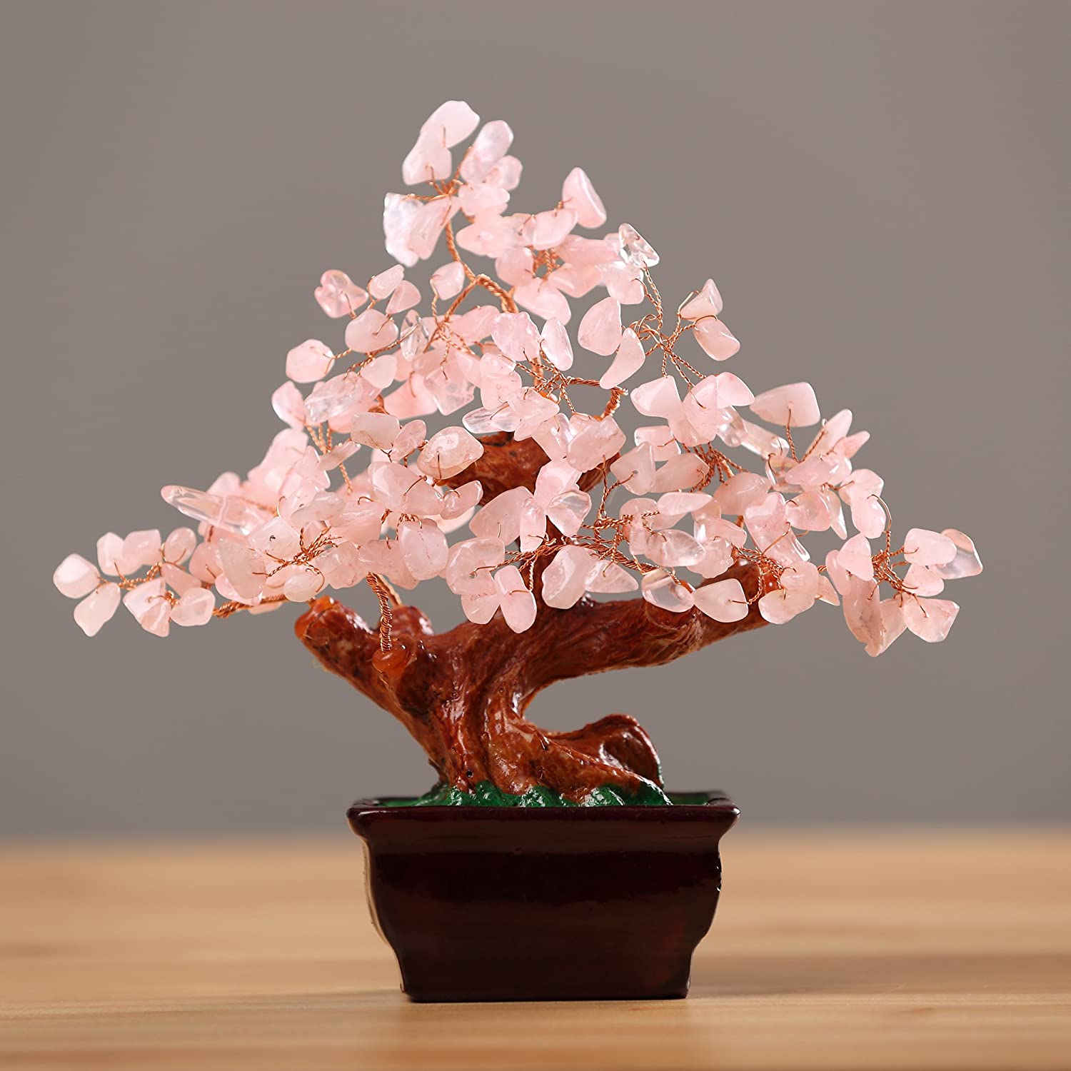 Feng Shui Money Natural Pink Bonsai Style Quartz Tree Rose Crystal Home Healing Decoration