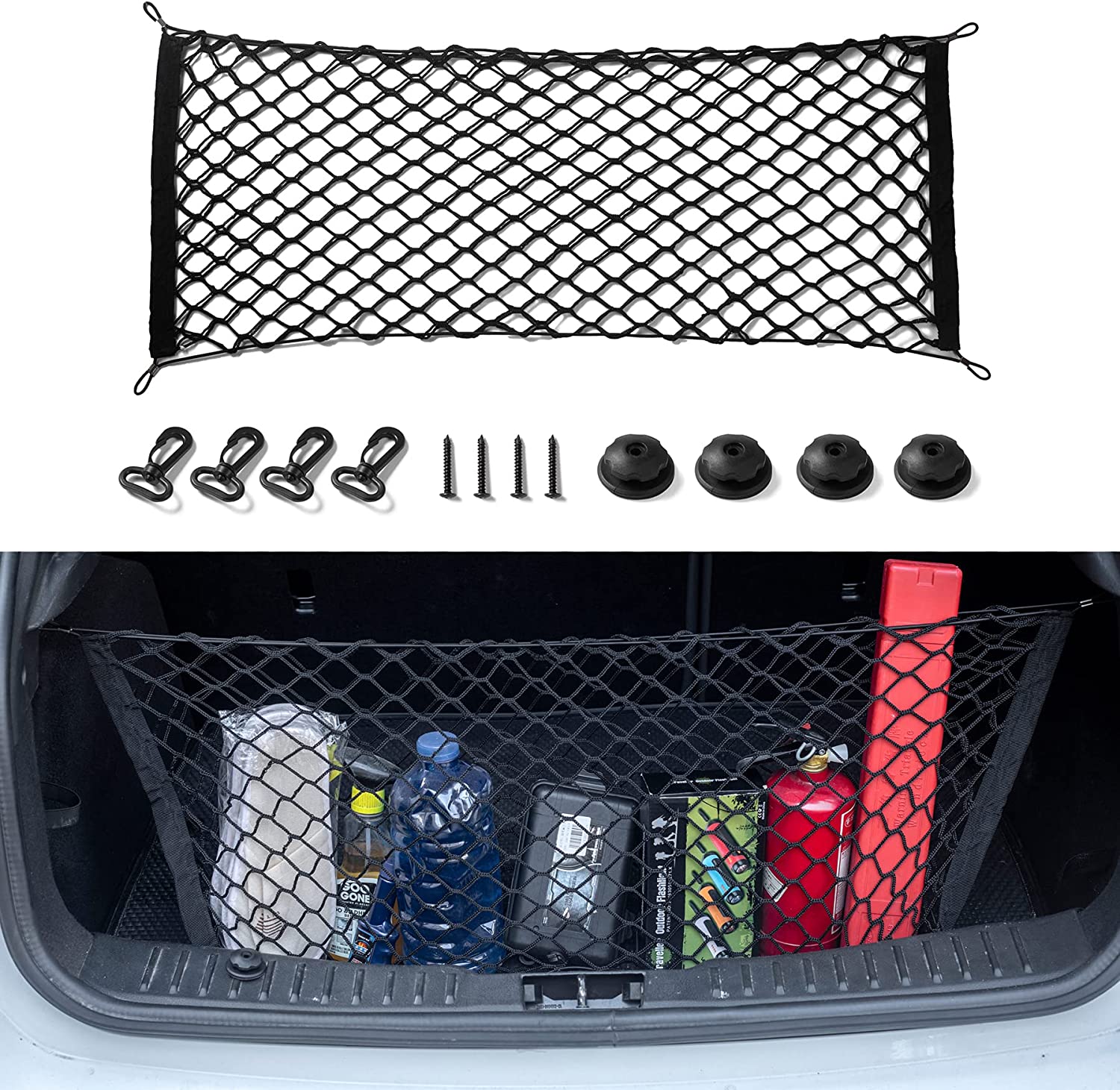 43.3x15.8 Inch Elastic Trunk Storage Net with Hook for SUVs, Cars and Trucks, Car Interior