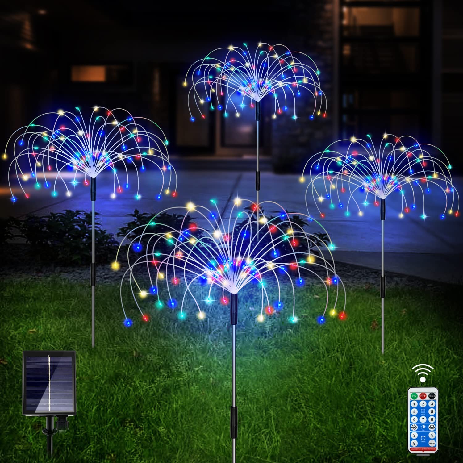 4 Pack Outdoor Solar Garden Lights, 120 LED Copper Wire Waterproof Solar (Colorful)