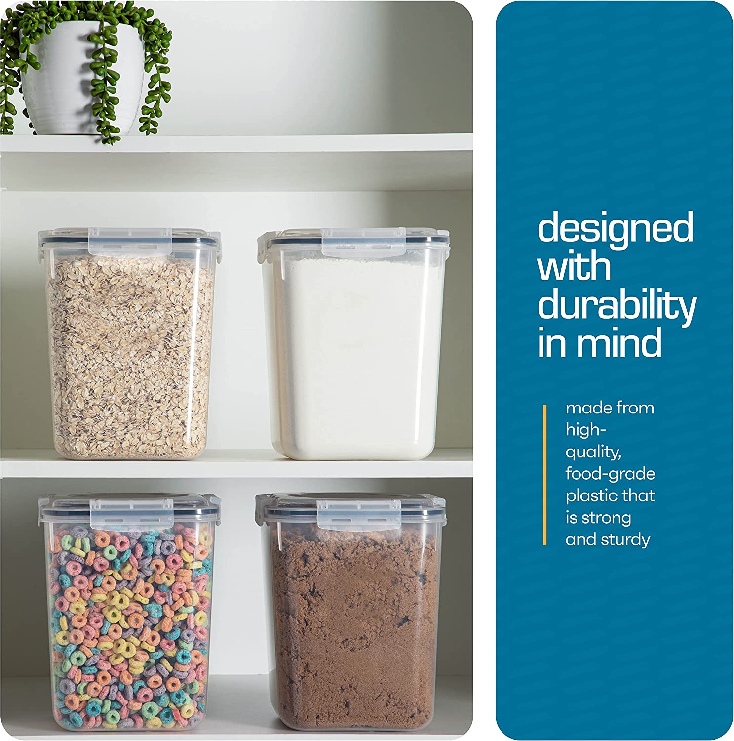 Flour And Sugar Food Storage Containers With Lids Airtight - 4 Pack - 5.3L