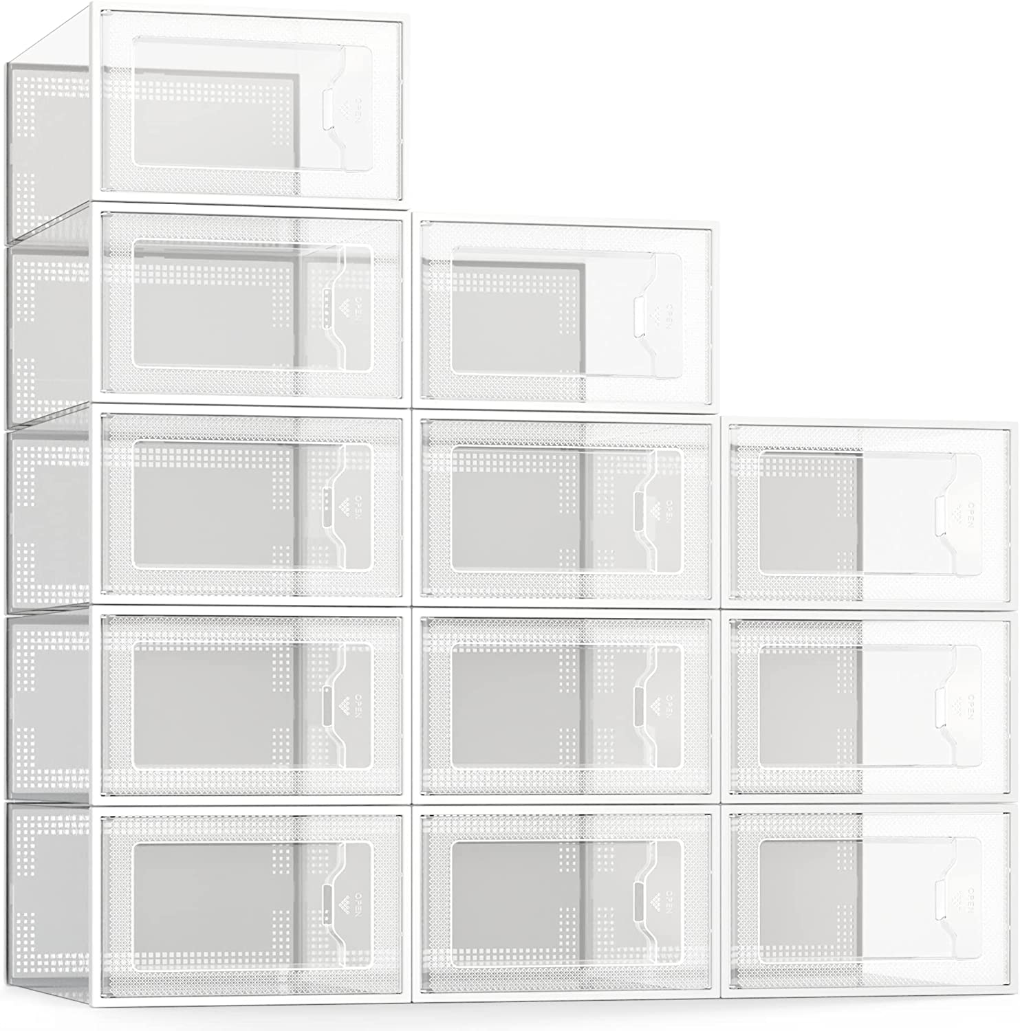 12 Pack Shoe Storage Box Stackable Clear Organizer Containers Bins Shoe Holders