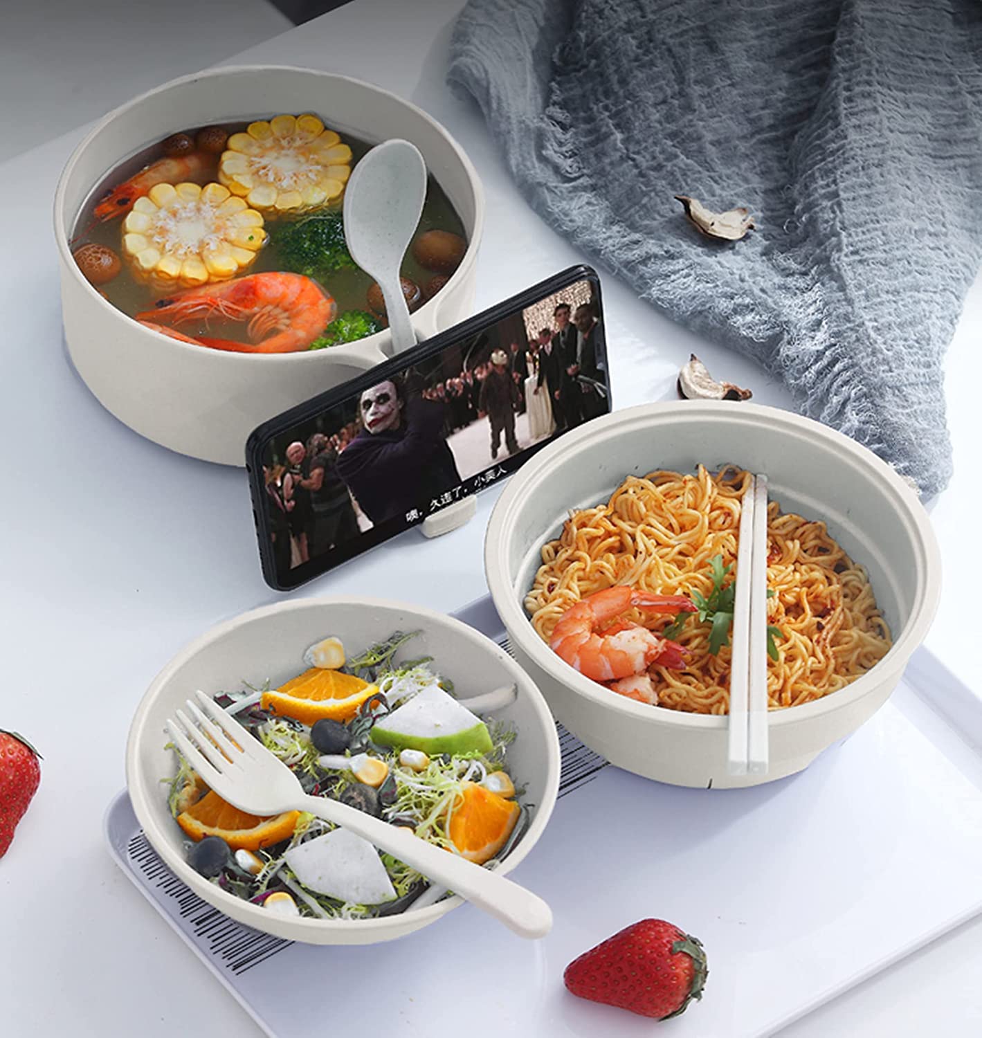 Microwaveable Ramen Bowl Set with Chopsticks for Home, Office, Dorm