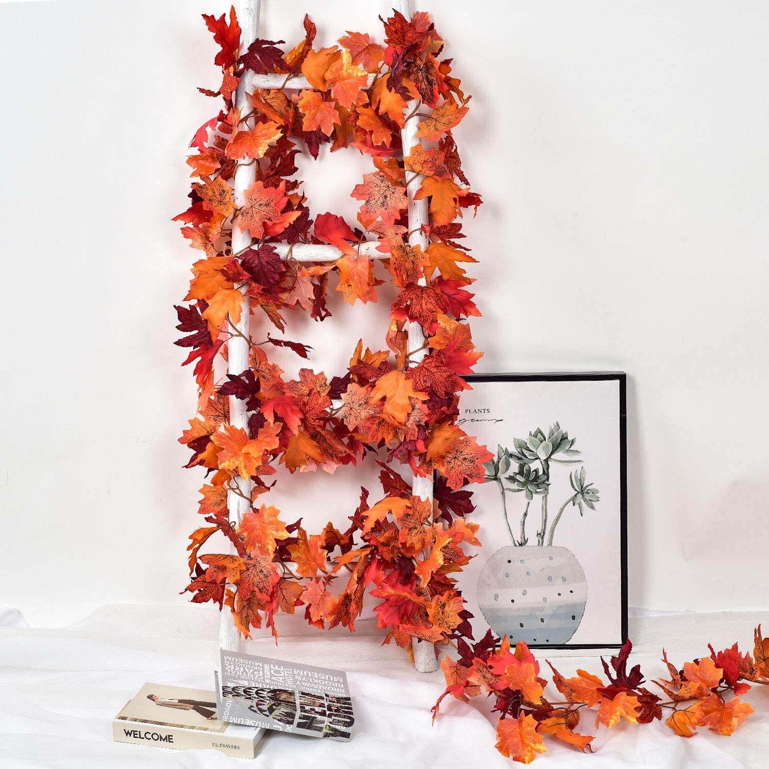 2 Pack Hanging Decor Fall Artificial Maple Leaf Garland Autumn Decor for Home, Thanksgiving Party Decor