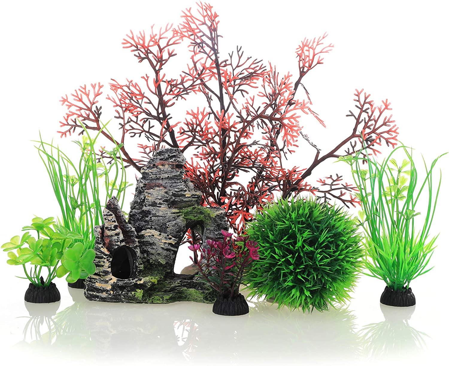 Tank Fish Aquarium Artificial Plastic Plants, 7 Pieces, Small and Large Artificial Plants