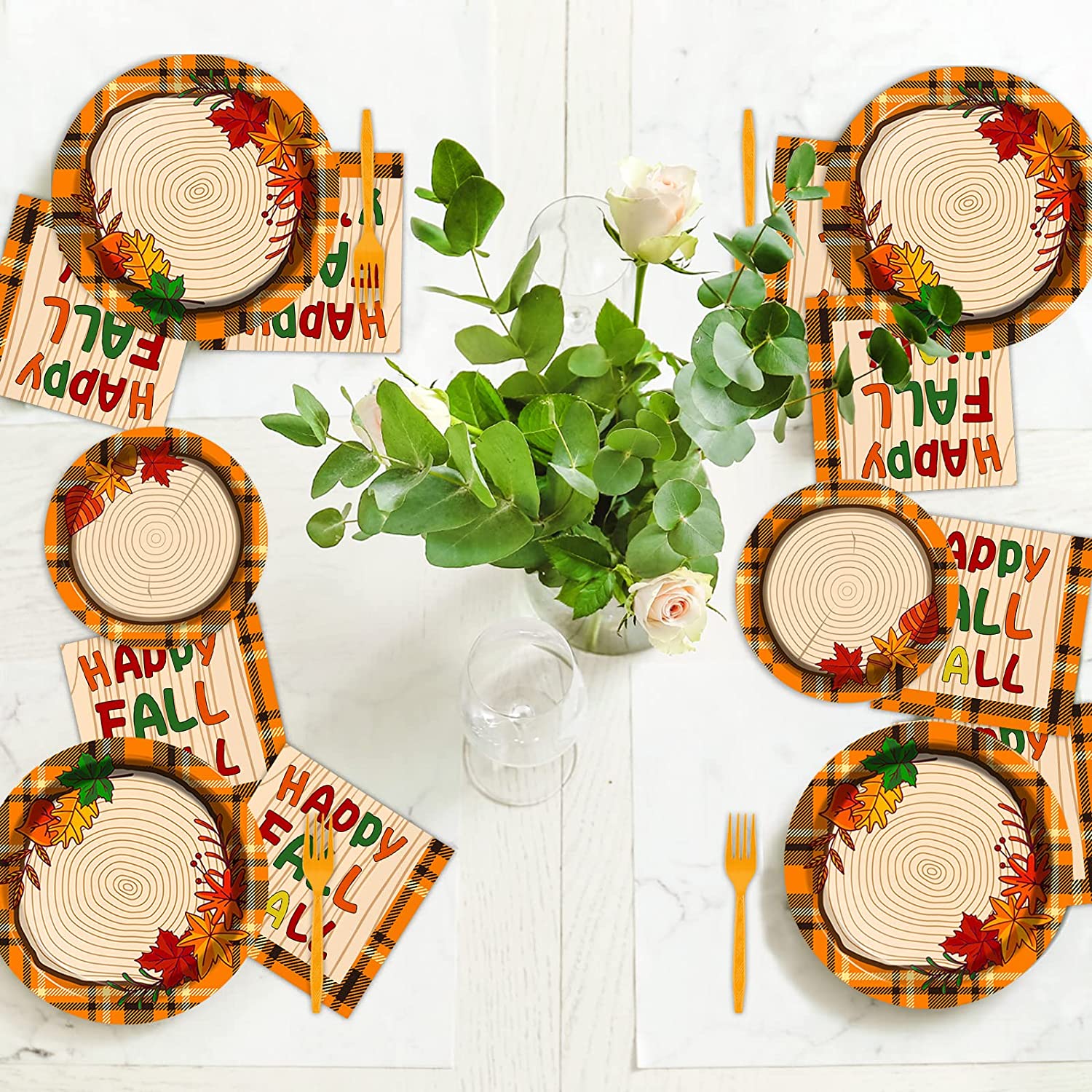 Party Supplies for Fall Season 24 Guests Autumn Tableware Fall Plaid Decorations for Fall Party