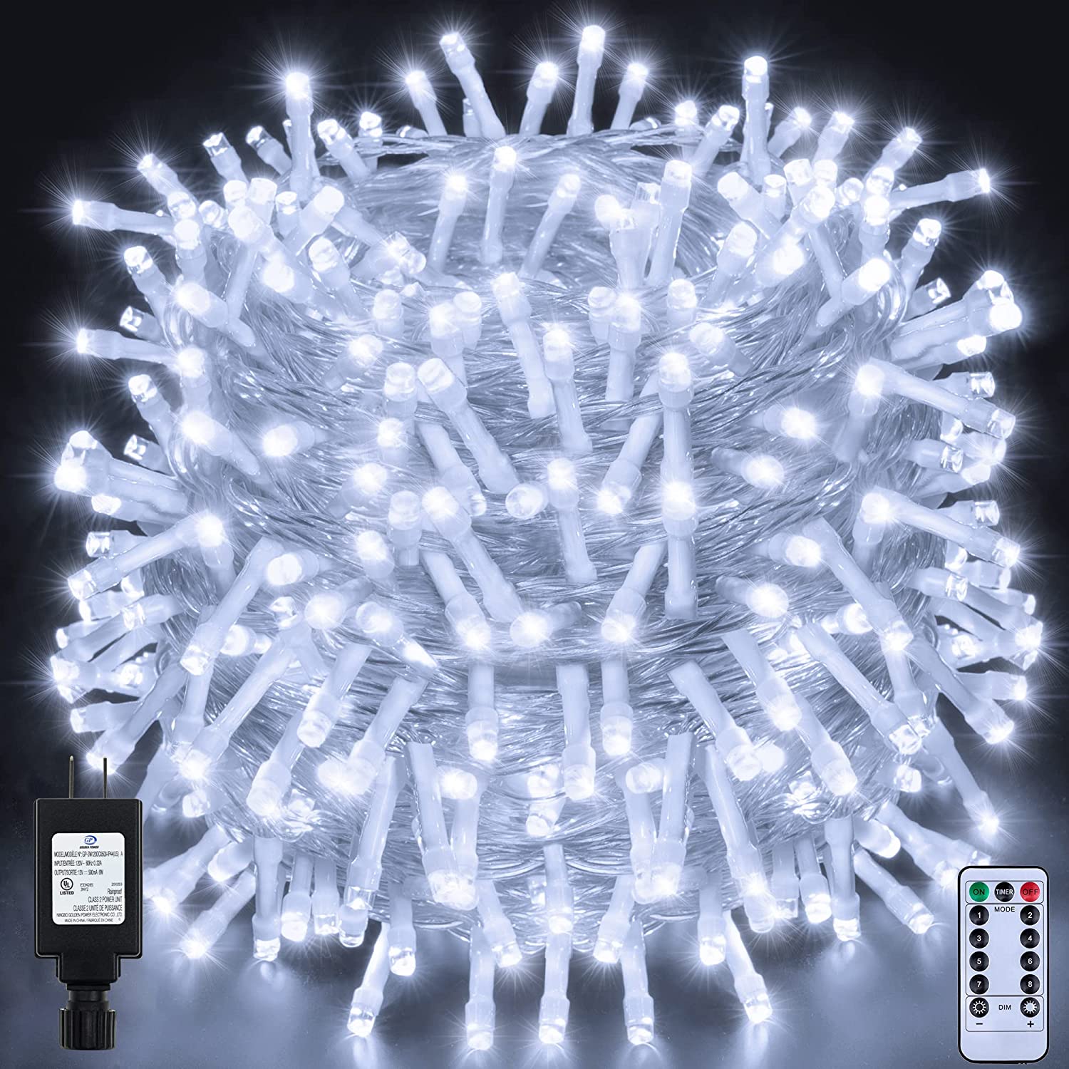 800 LED 262 Feet Christmas Lights Outdoor 8 Modes Cold White Plug in Fairy Lights with Remote