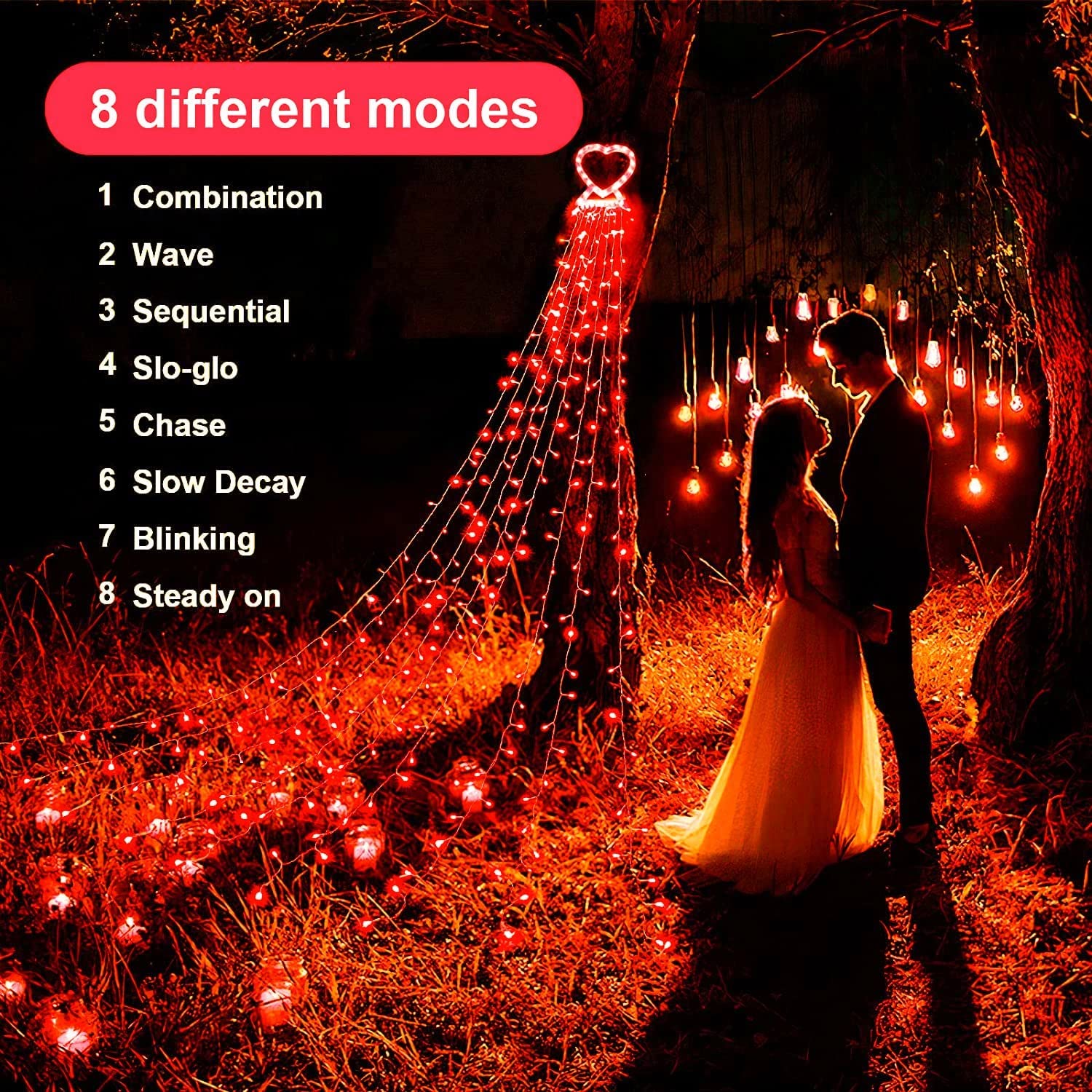 300 LED Valentine's Day Decor Lights - 8 Modes Window Lights, Plug-in, 29V, Indoor & Outdoor