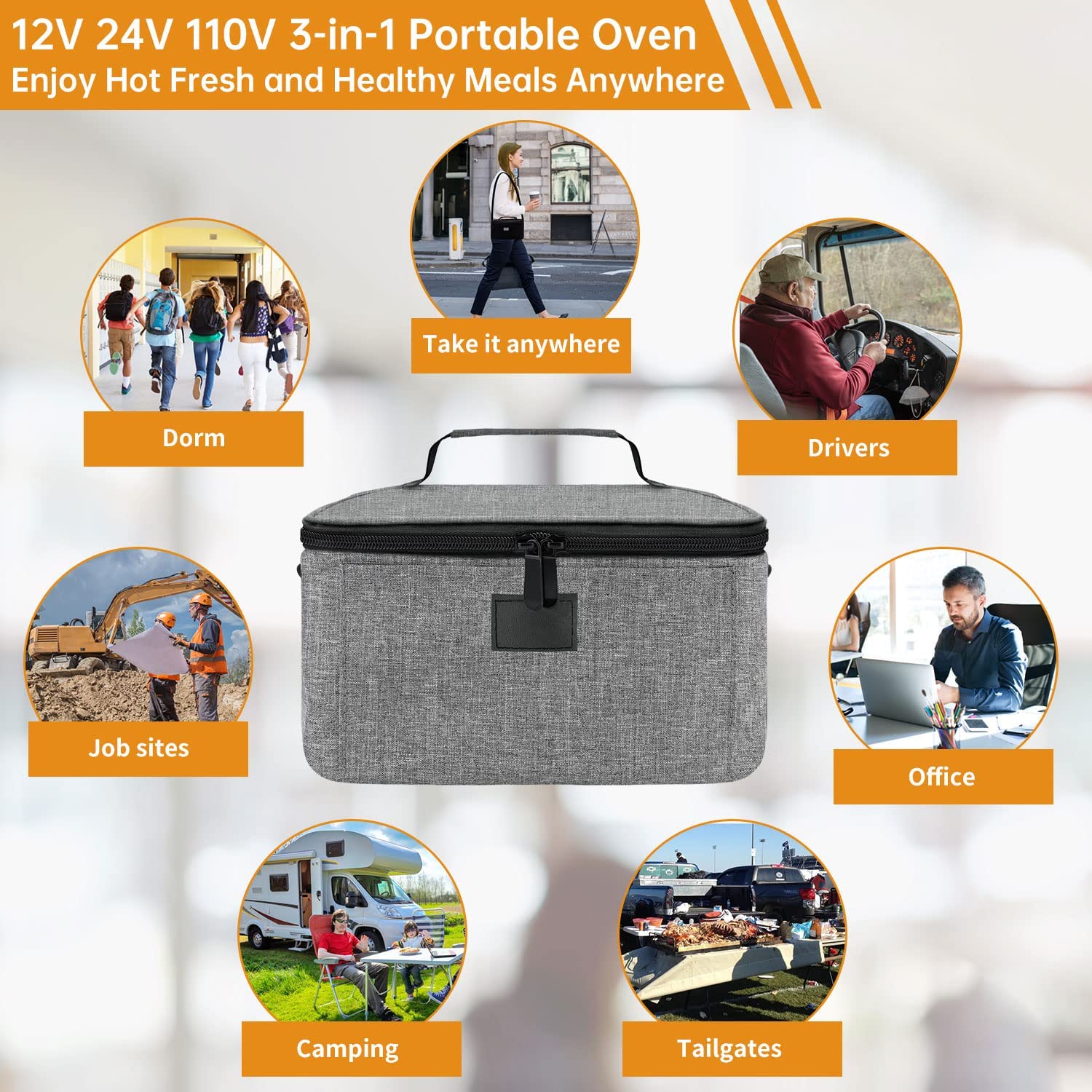 110V Portable Car Oven - Gray Food Warmer for On-the-Go Meals - Heated Lunch Box