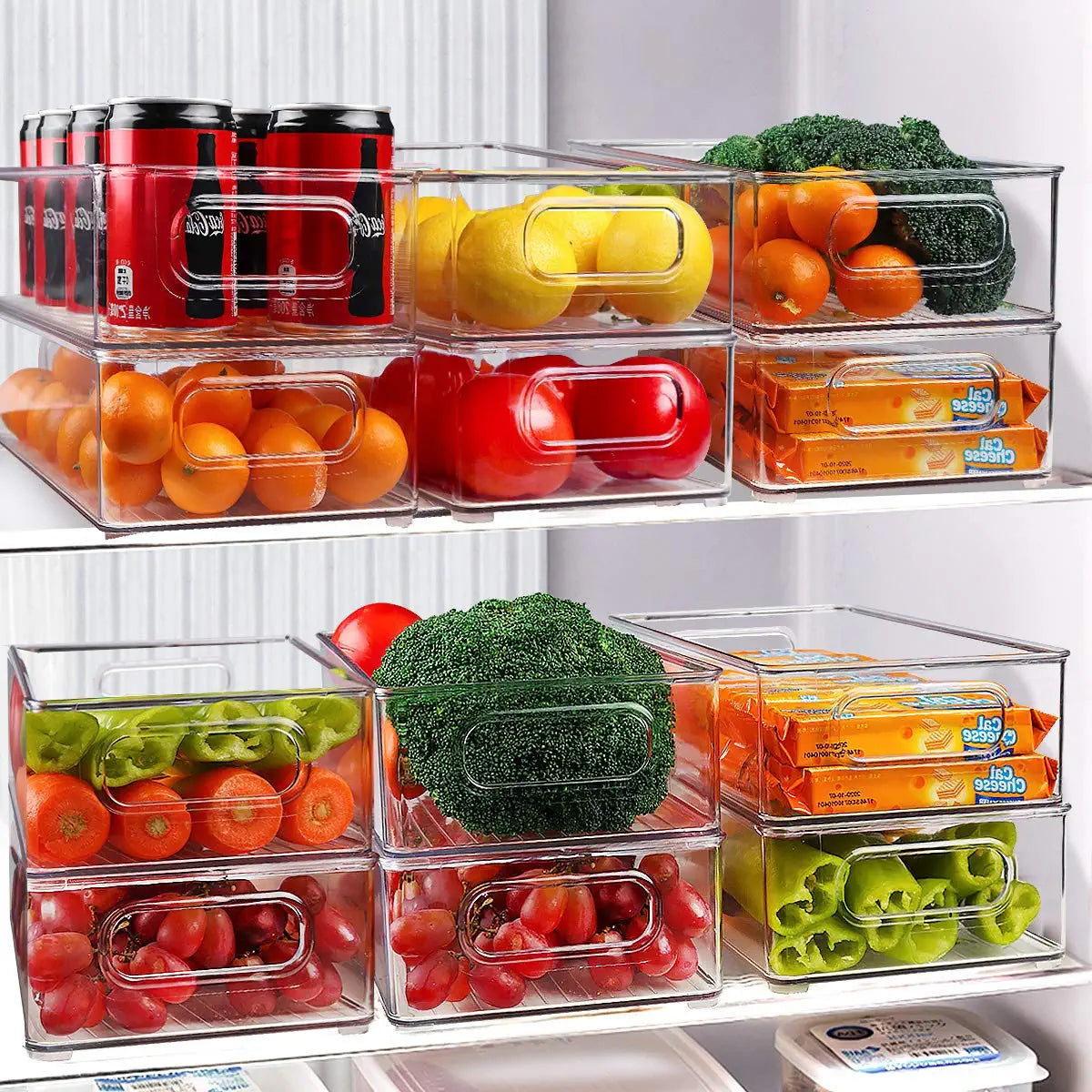 Pack of 6 Organizer Bins Refrigerator Stackable Fridge Storage Clear Set Organizers Plastic Drawer Food And Containers