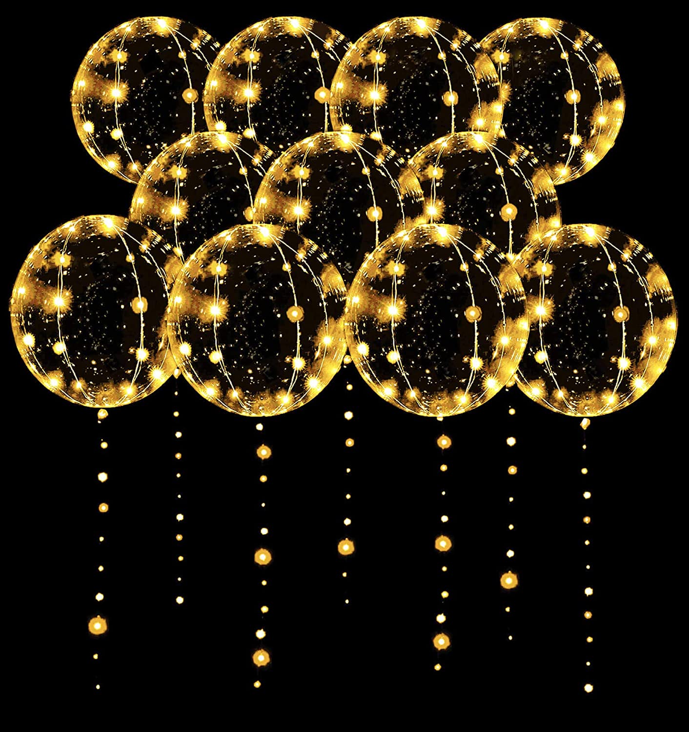 10 Pack Balloons LED Light 20 Inches Clear Helium Bobo Balloons, Warm White