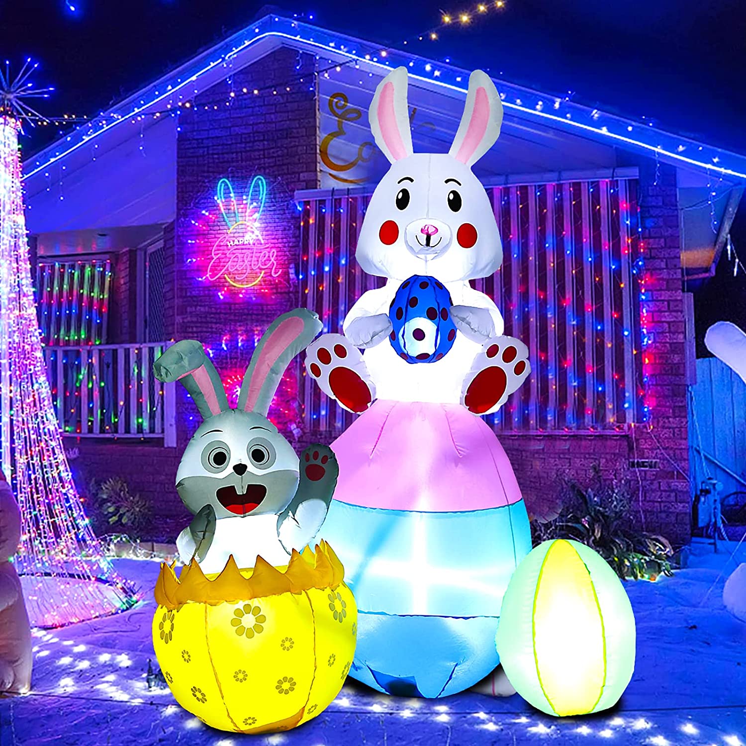 6FT Blow Up Bunny Easter Inflatables Yard Decorations