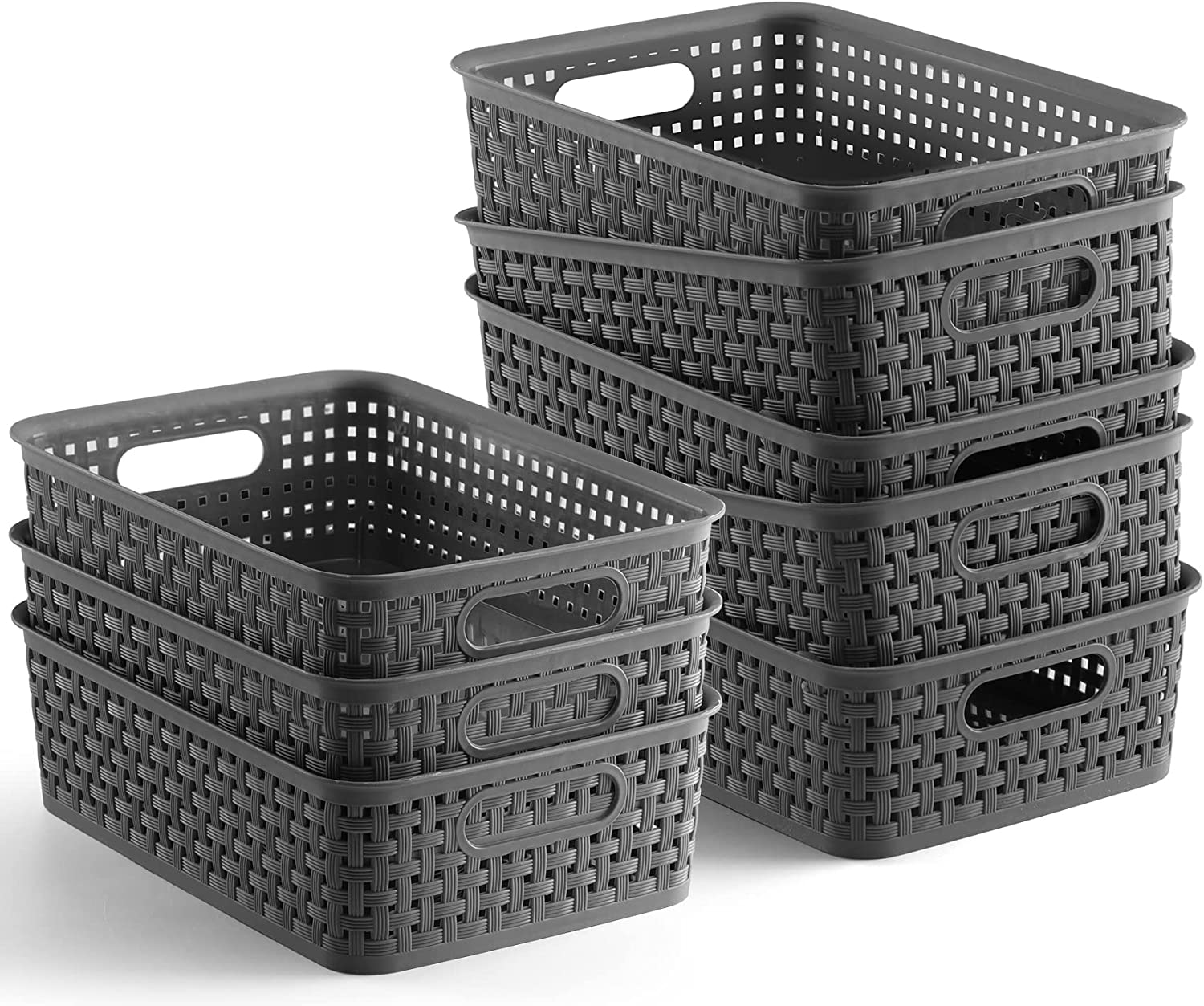 8 Pack Storage Pantry Bins And Baskets Organization Plastic Organizer Small (Gray)